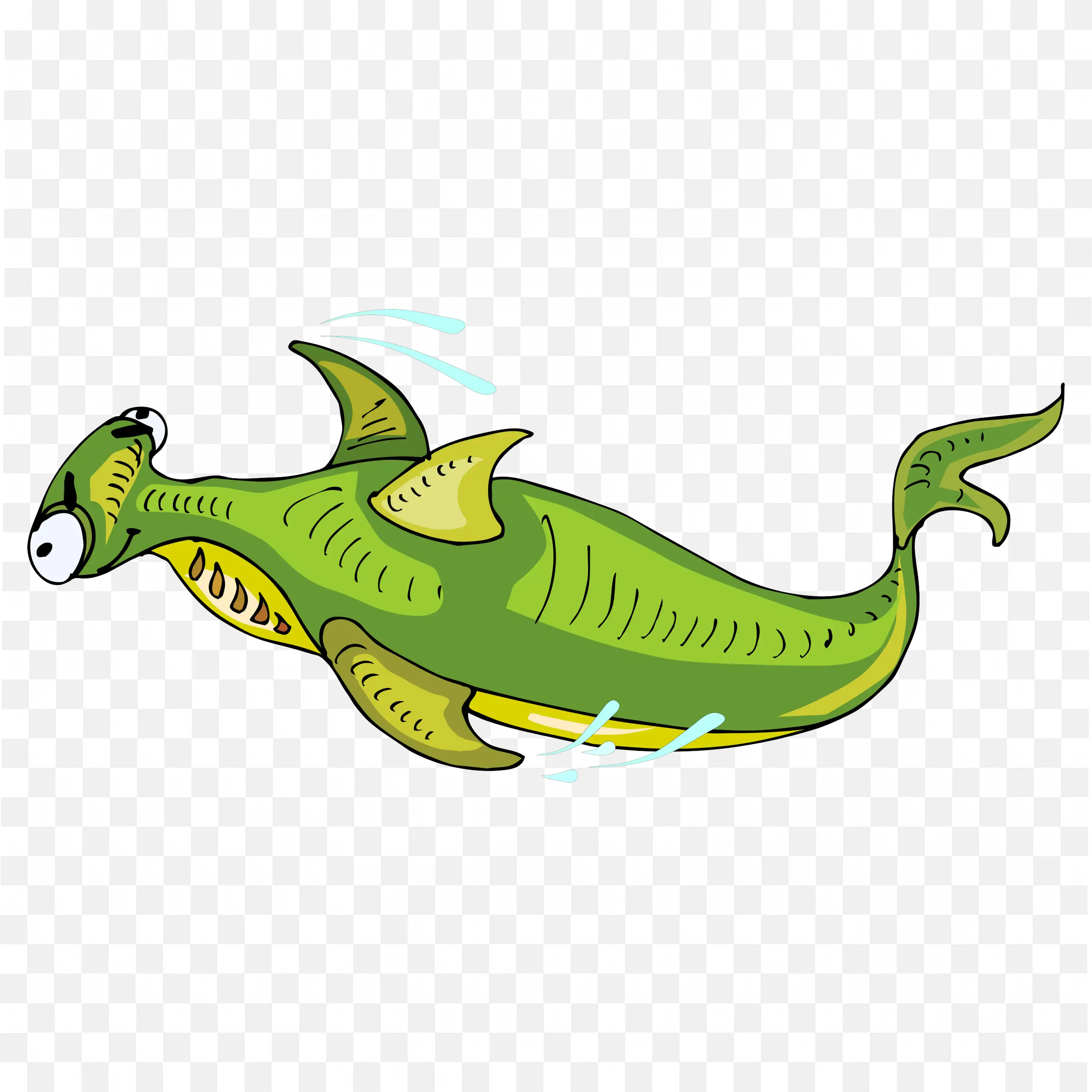 Cartoon Hammerhead Shark Green and Yellow Coloring Art