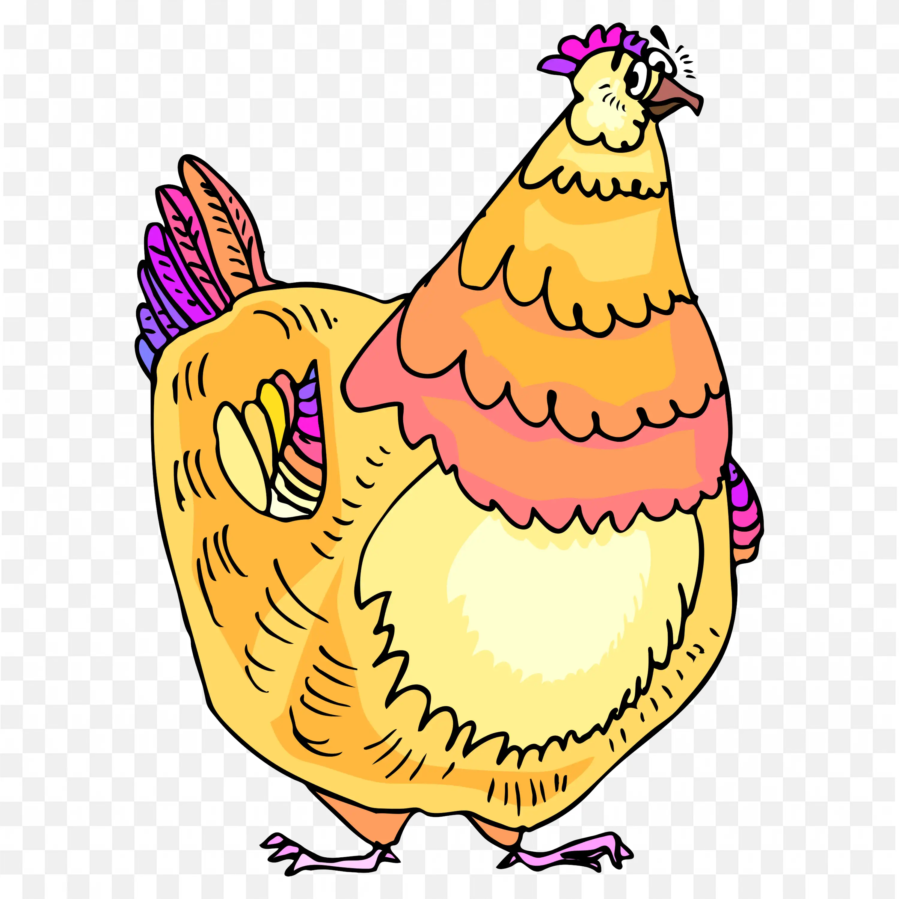 Cartoon Hen with Yellow Feathers Standing PNG Art