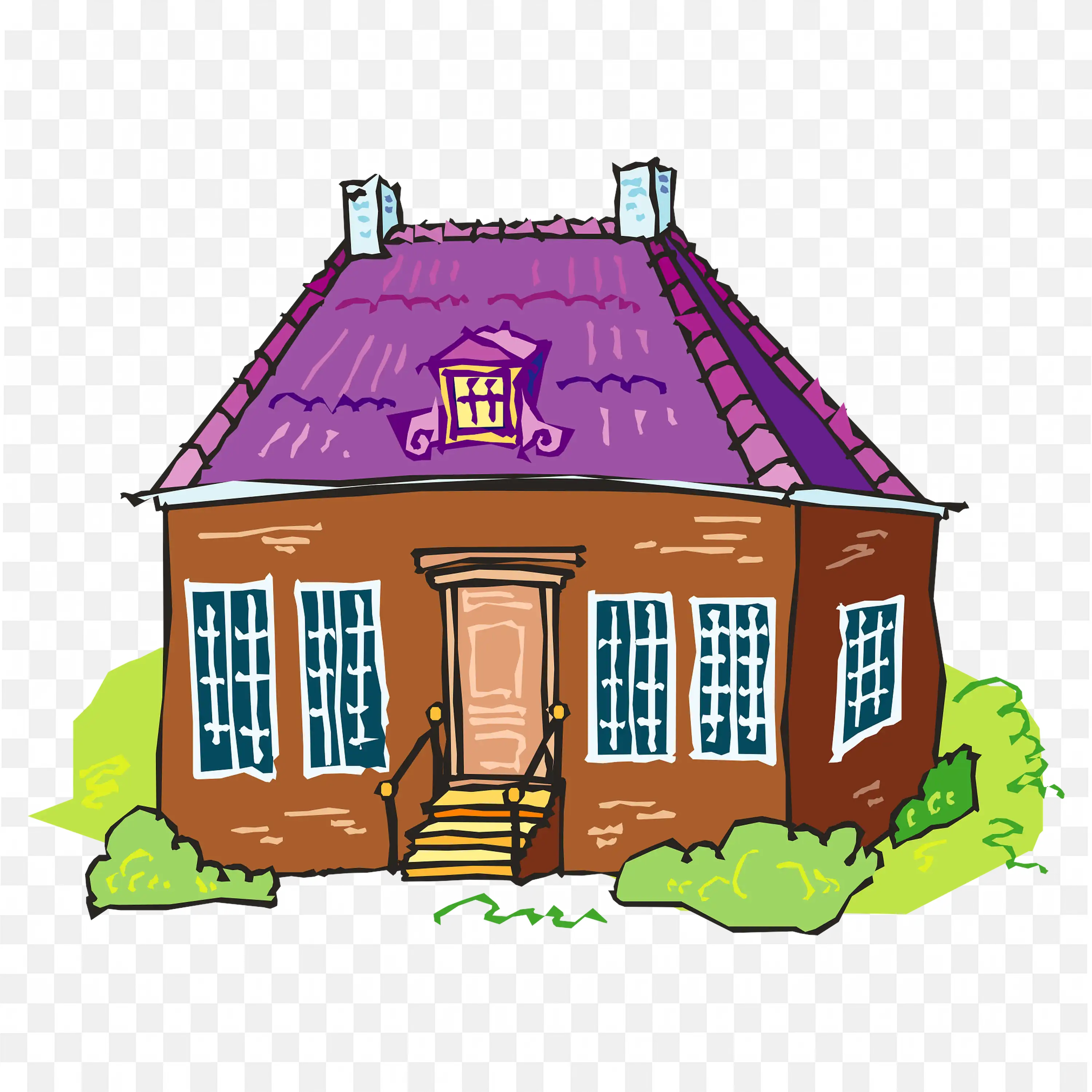 Cartoon House with Purple Roof Cute Home PNG Artwork