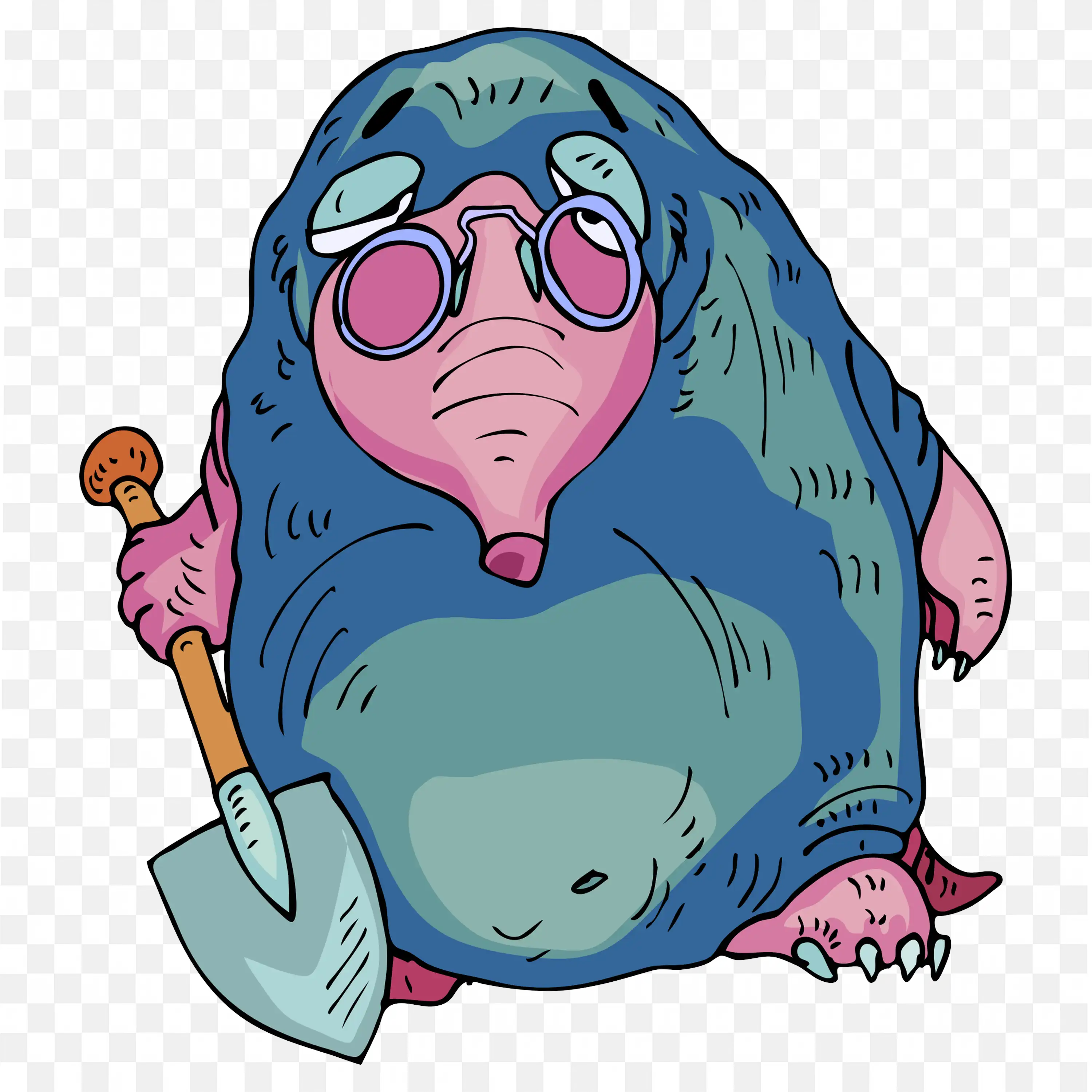 Cartoon Mole with Shovel Cute Mole Illustration and Glasses