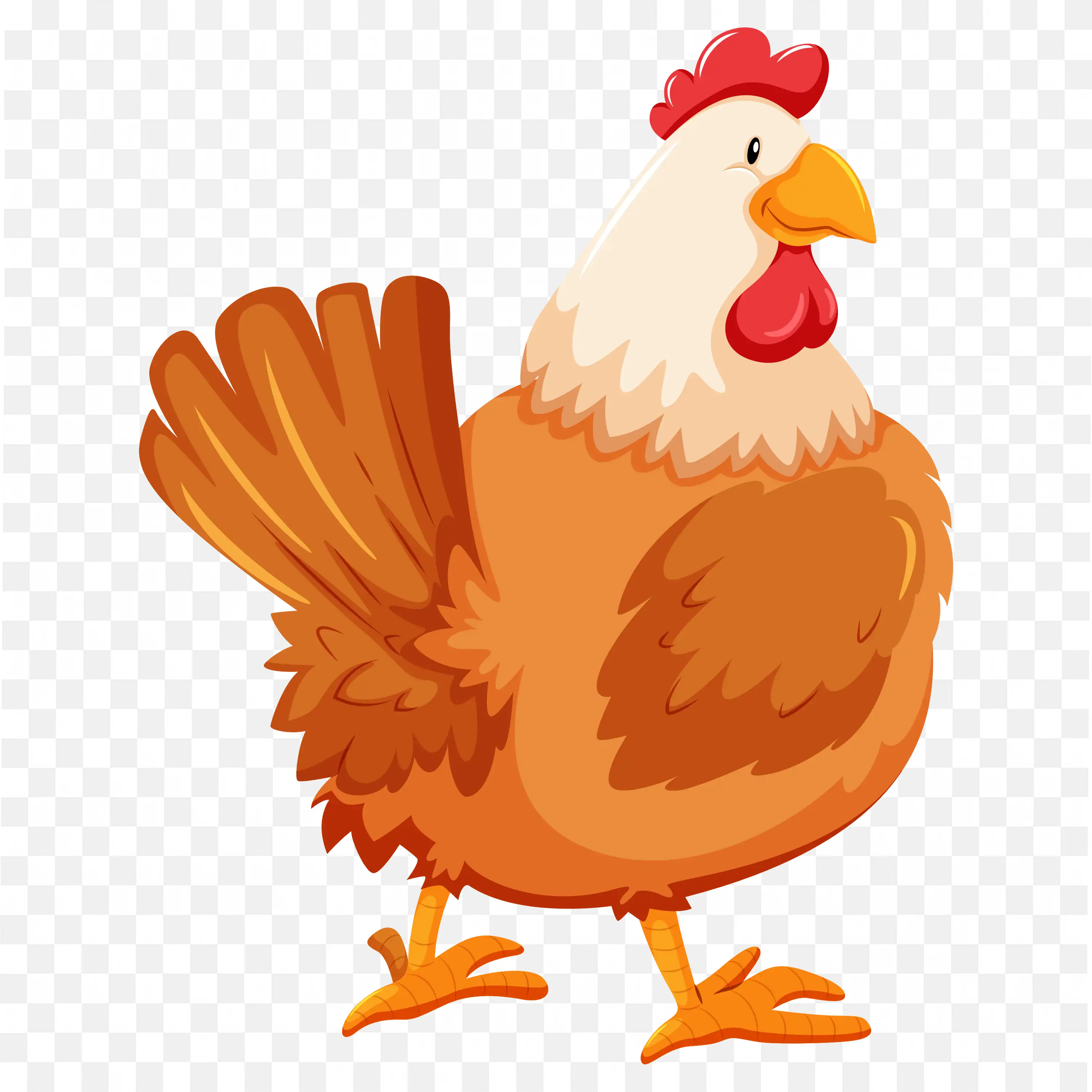 Cartoon Rooster with Red Comb and Tail Feathers PNG