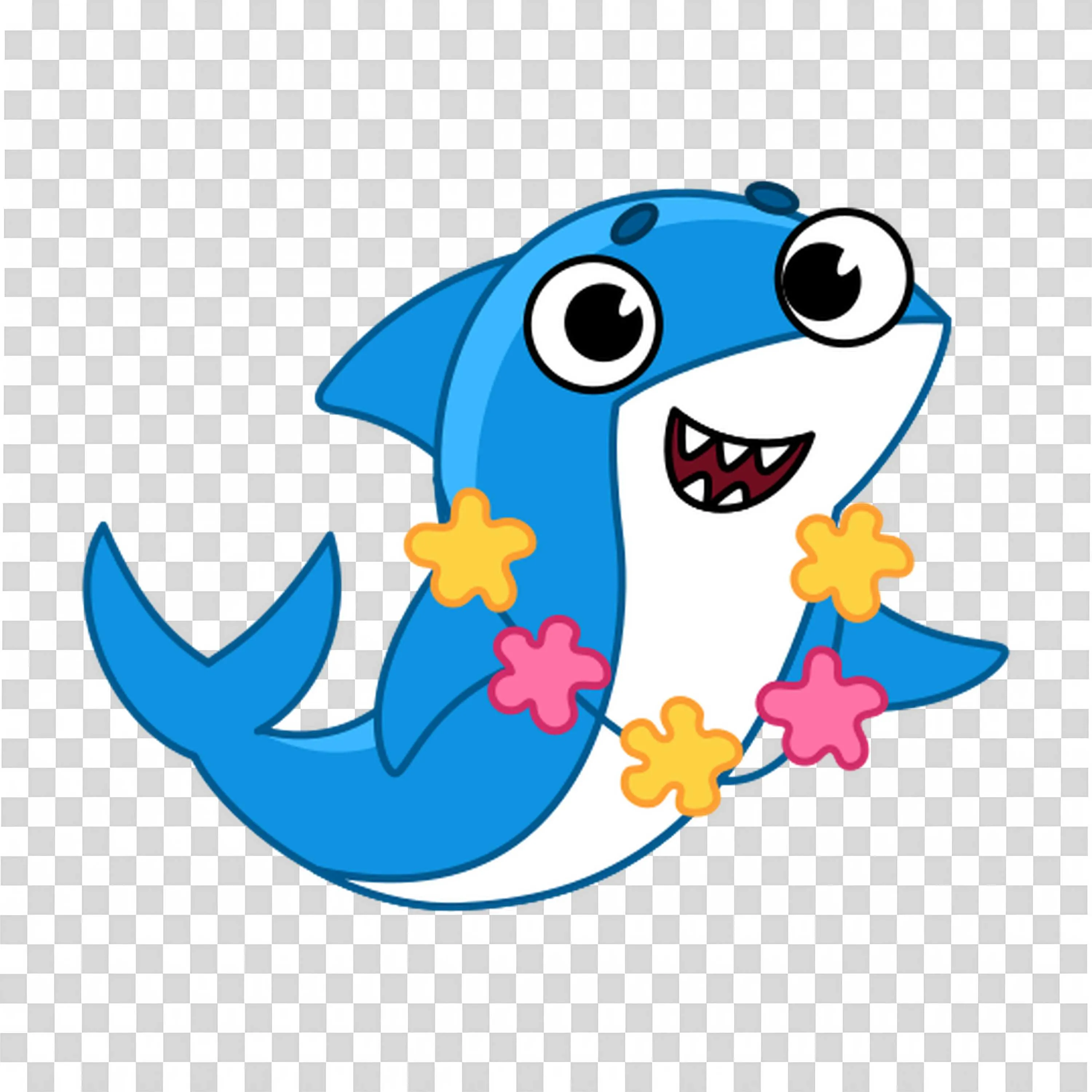 Cartoon Shark with Colorful Flowers on Its Fins and Tail PNG