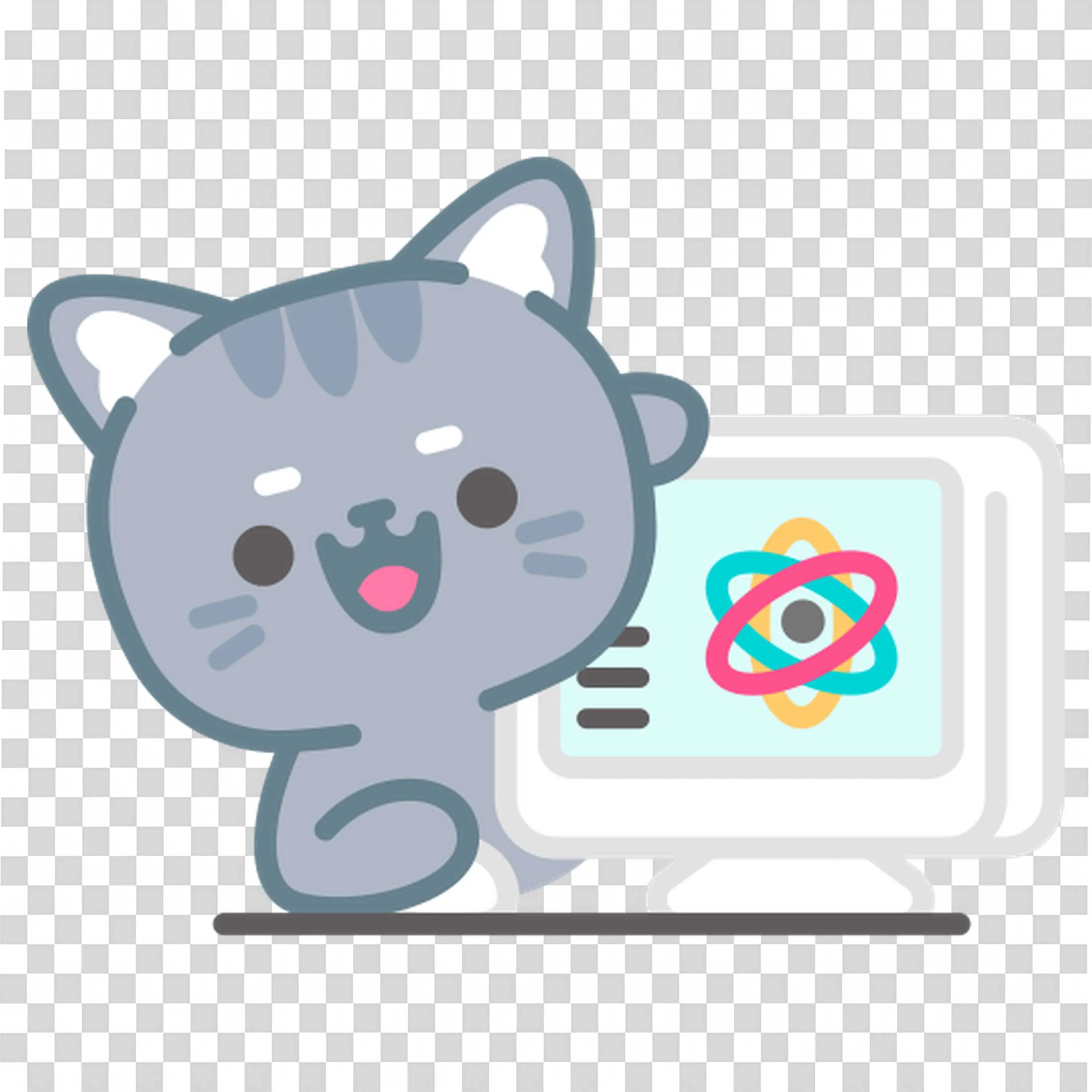 Cat Holding a Picture Card with Red Apple Drawn On Screen
