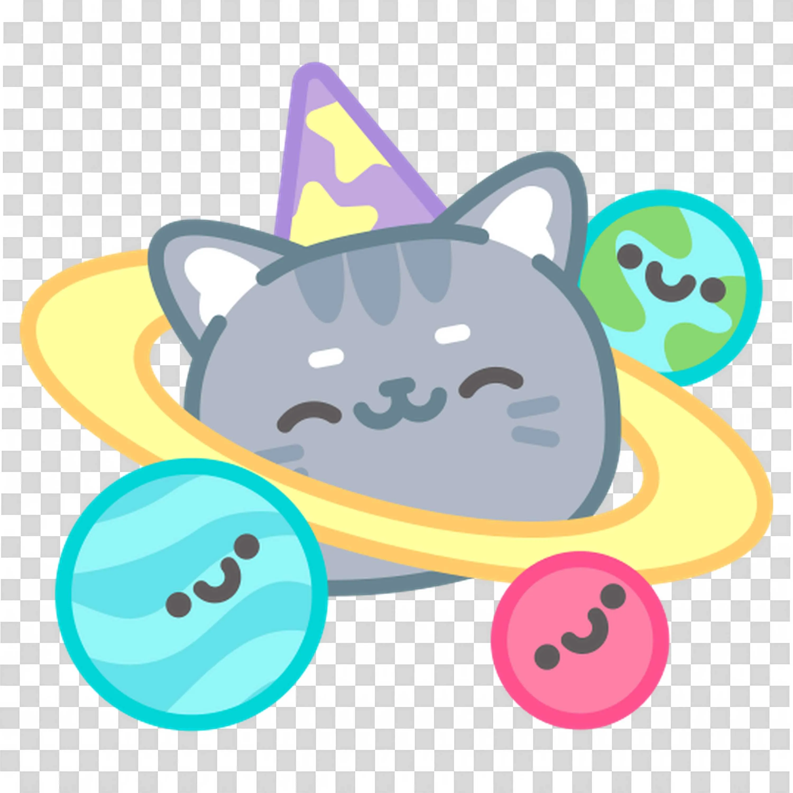 Cat On Rocket with Colorful School Doodles Floating Around