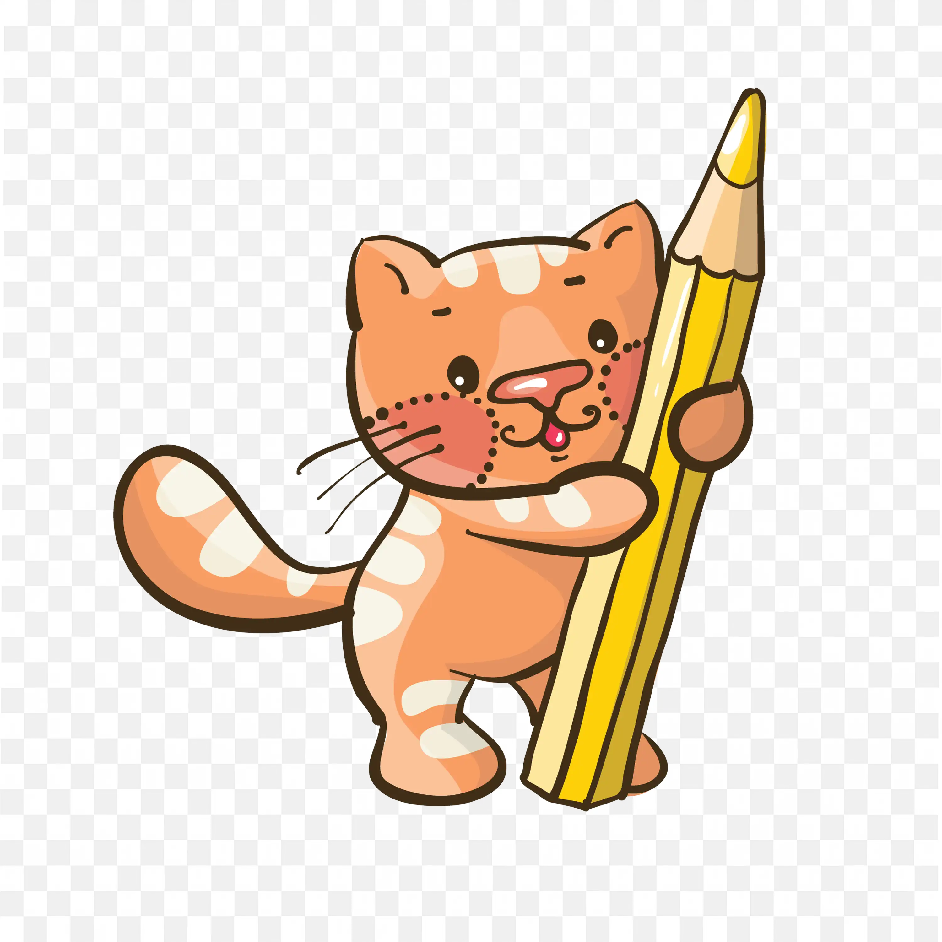 Cat with Pencil PNG Creative Kitty Drawing Cartoon Art