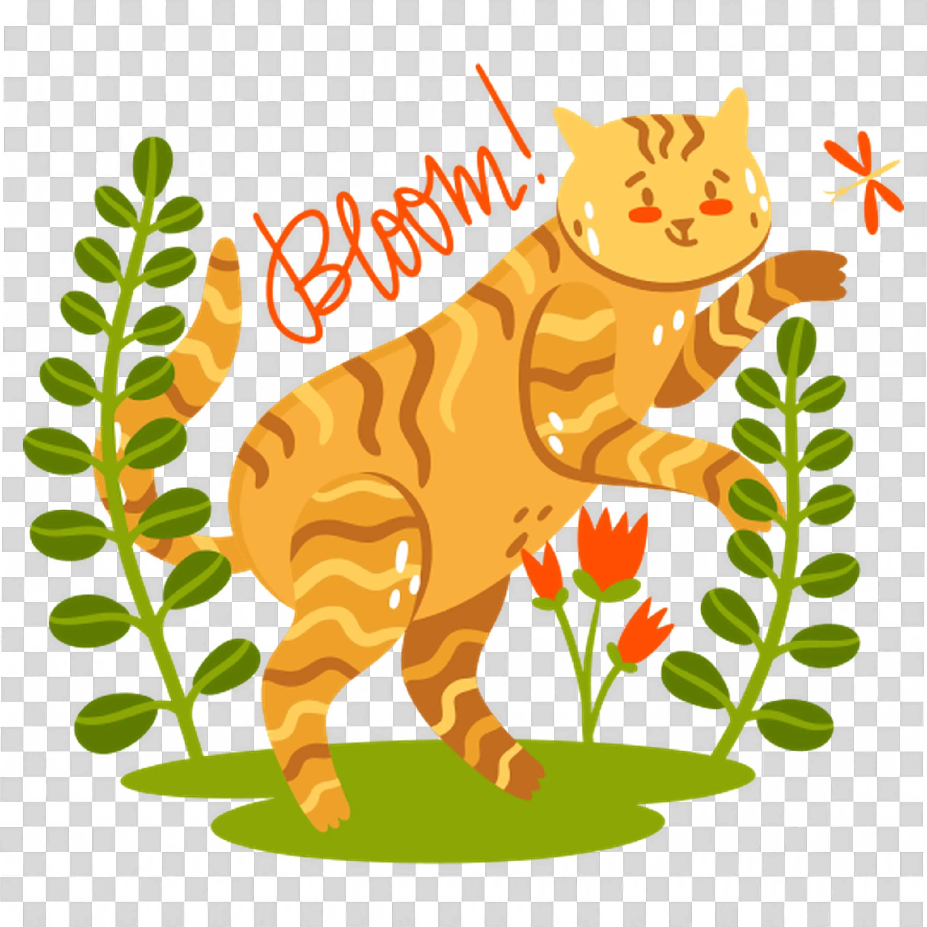 Cat Surrounded By Flowers Welcomes Spring Bloom PNG
