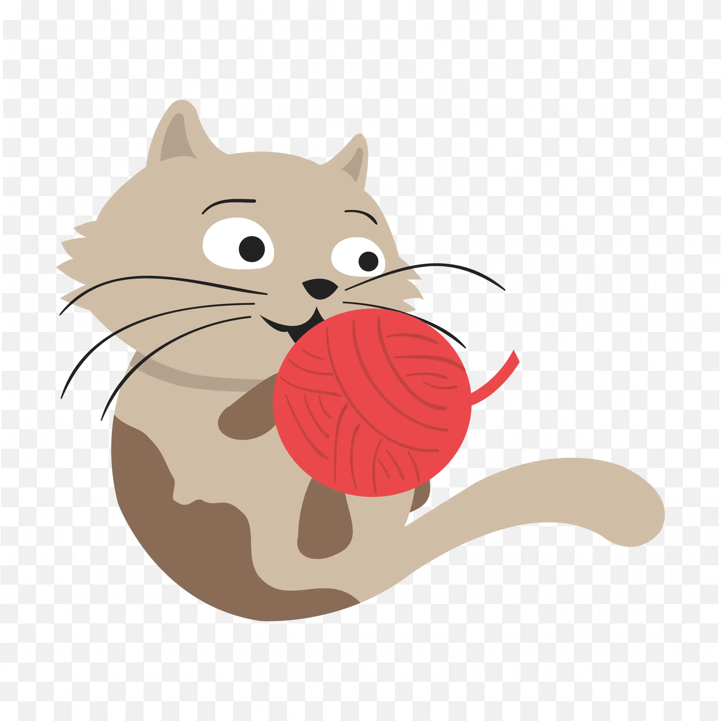 Cat with Yarn PNG Playful Cartoon Kitten Clipart