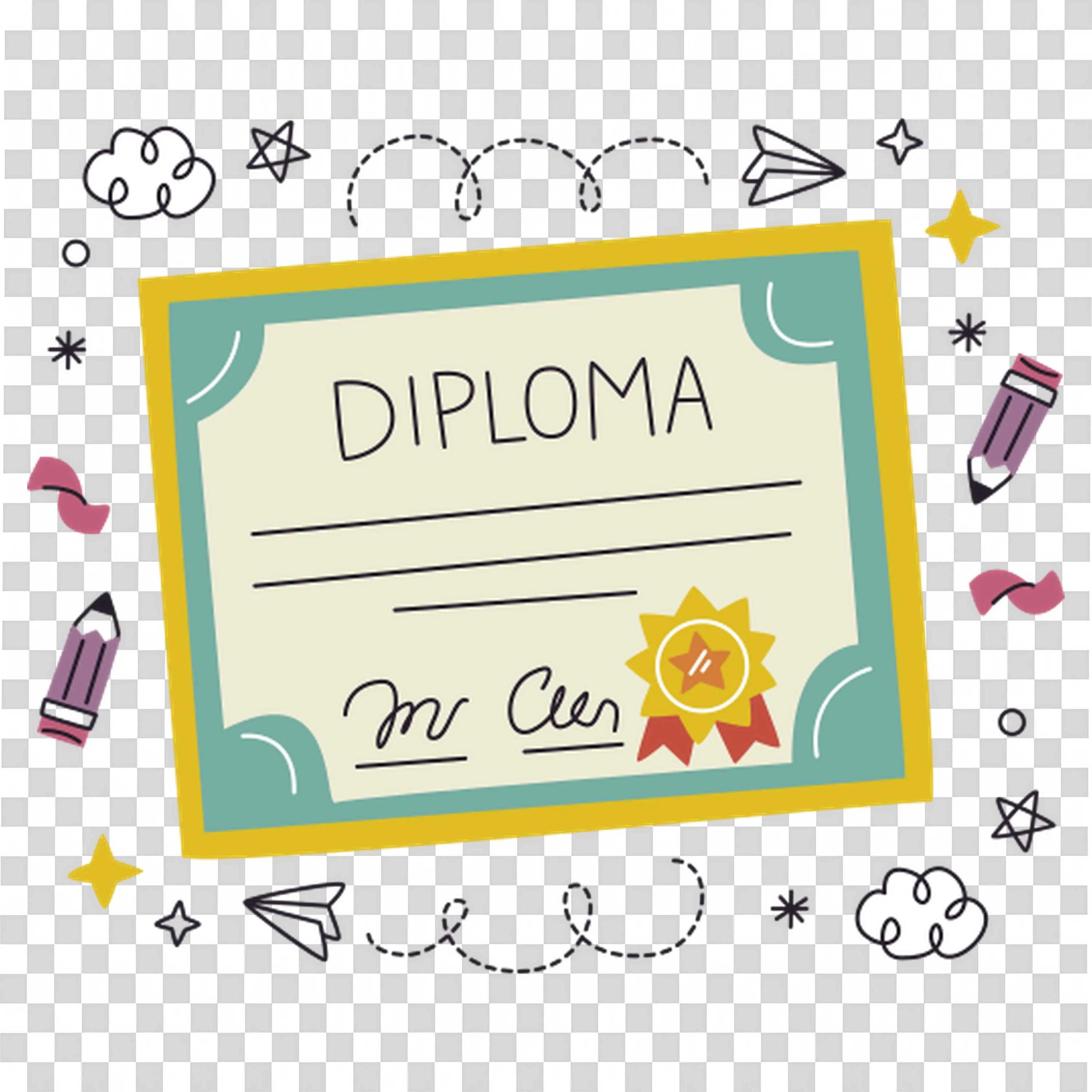 Certificate Diploma with Yellow Frame and Star Icons