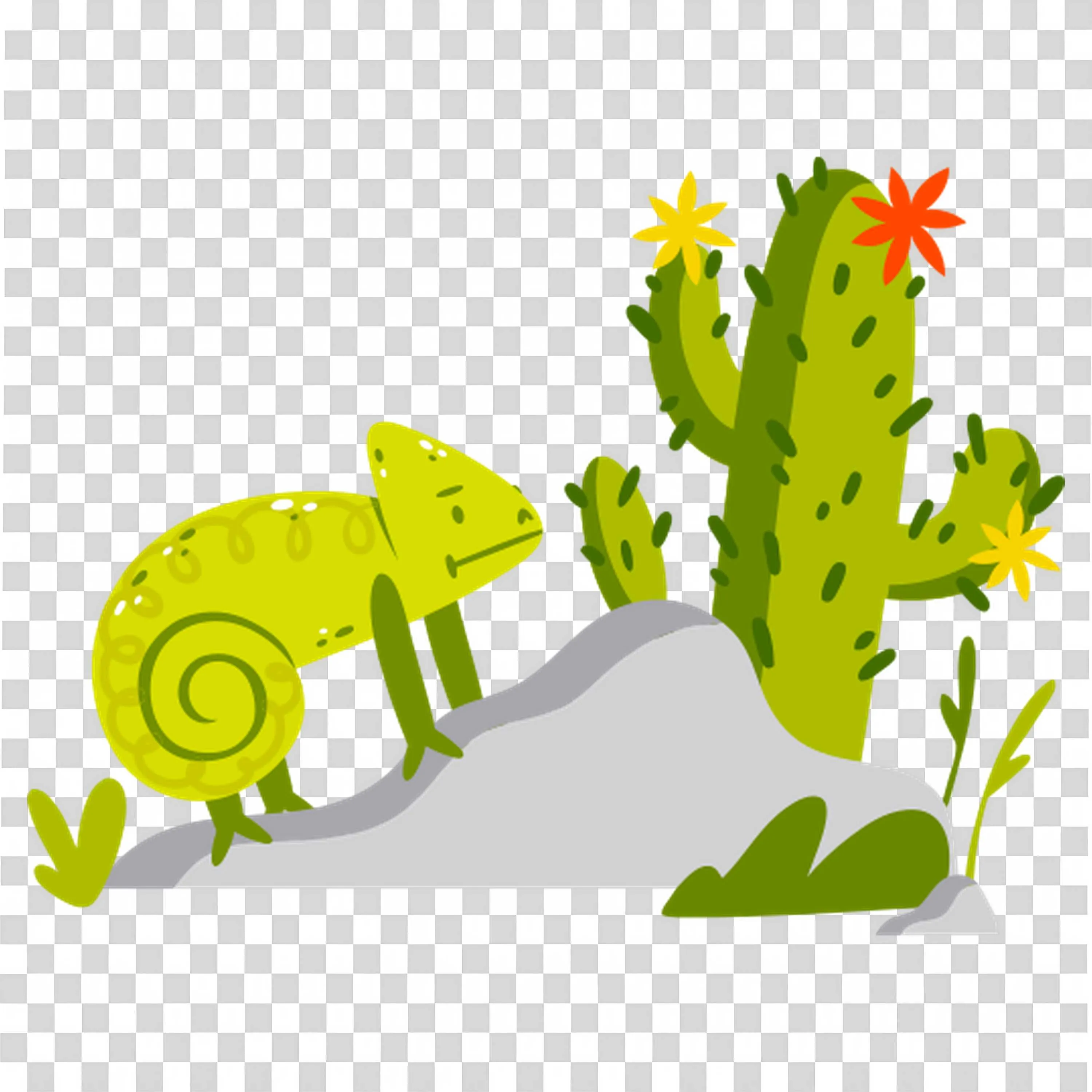 Chameleon Near Cactus Plant in Sunny Desert Free PNG