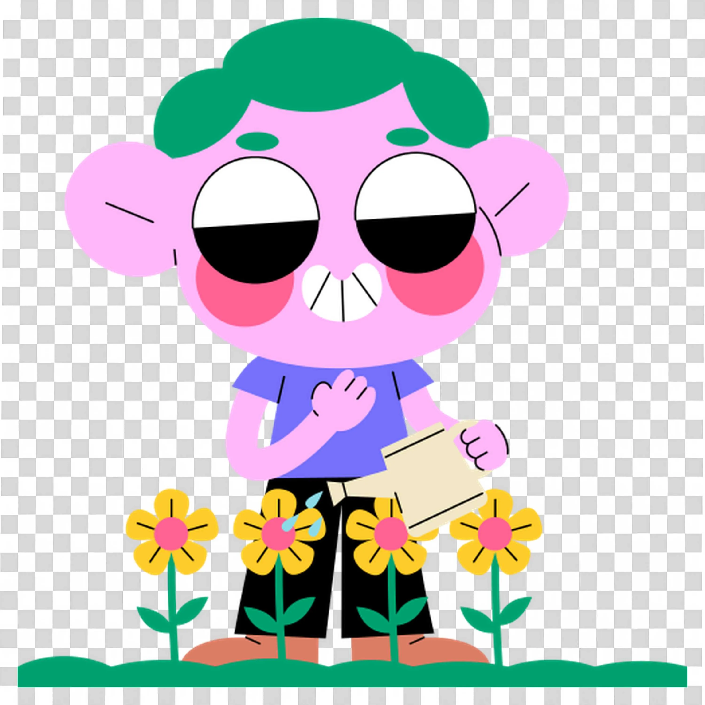 Character in Floral Pants Spreads Playful Joy PNGDownload