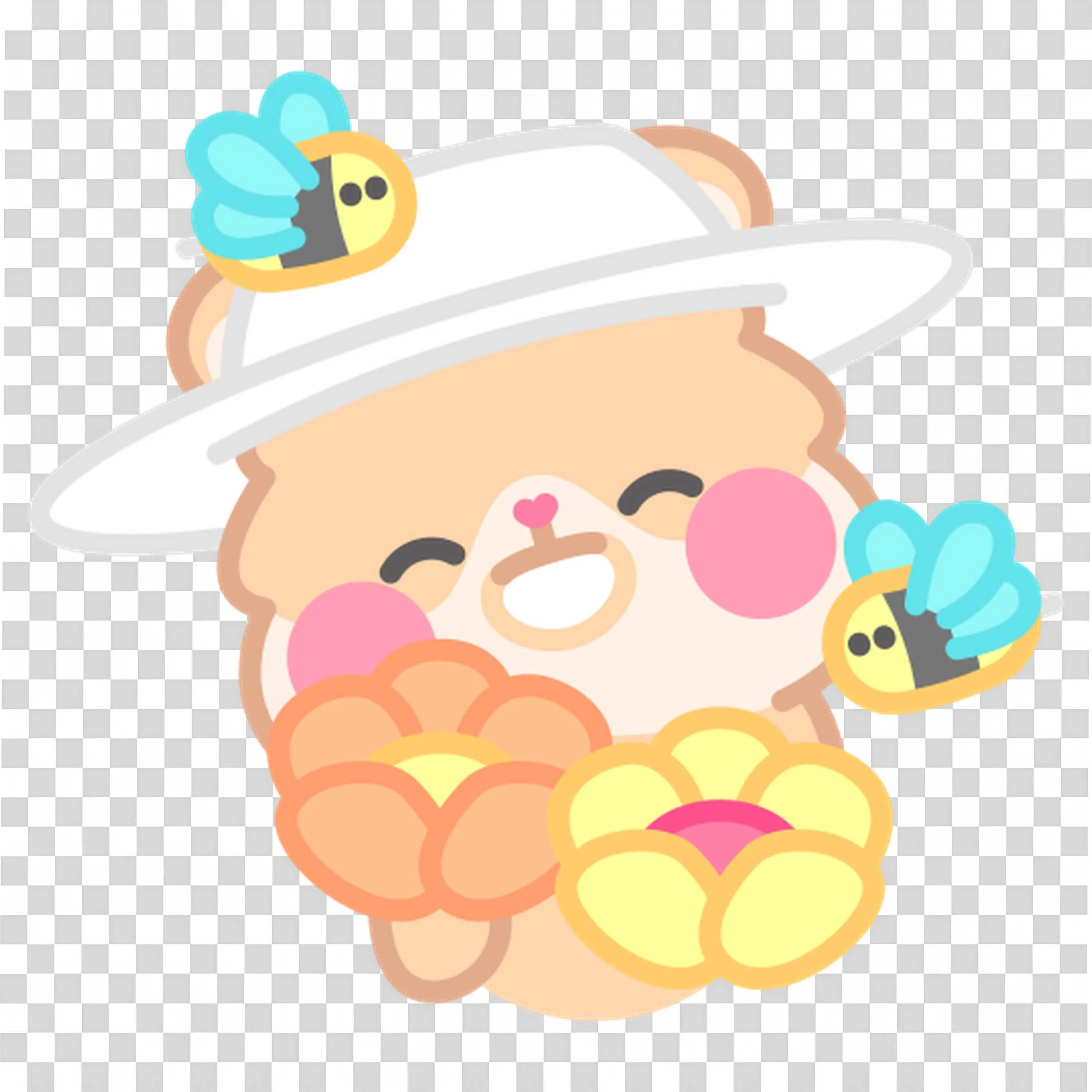 Character Wearing Hat Surrounded By Bees and Yellow Flowers