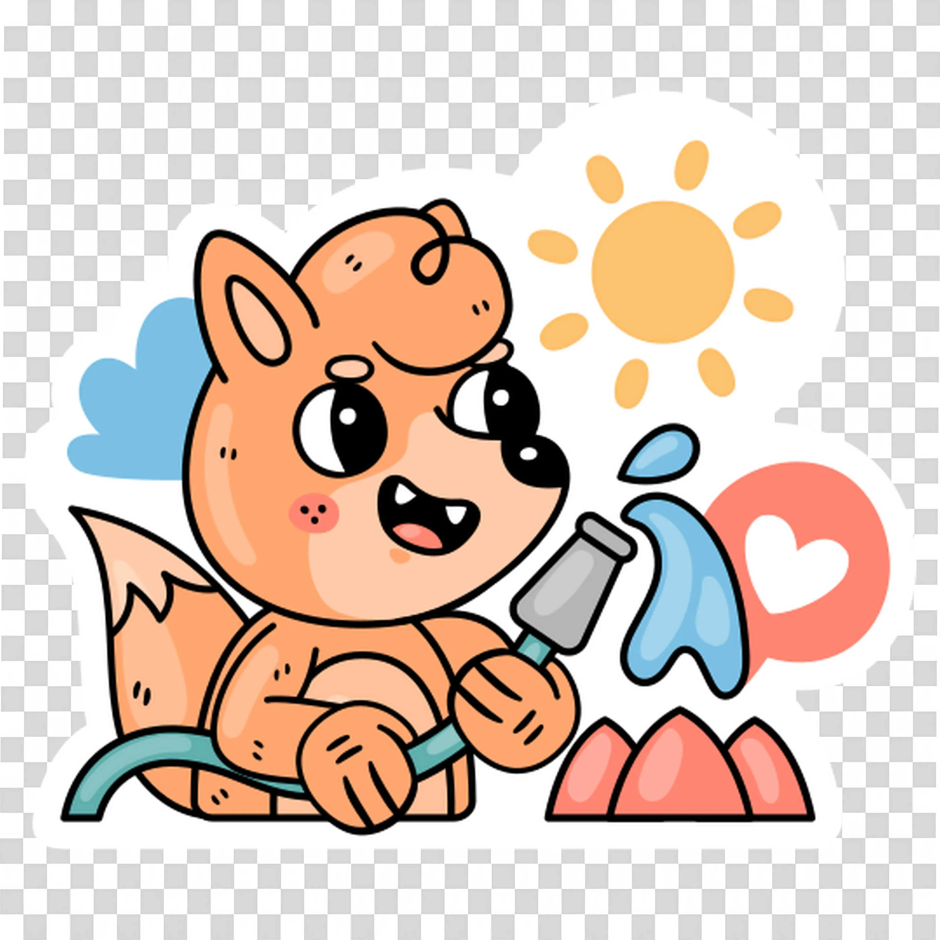 Cheerful Puppy Watering Plants Spreads Pure Joy Free PNG