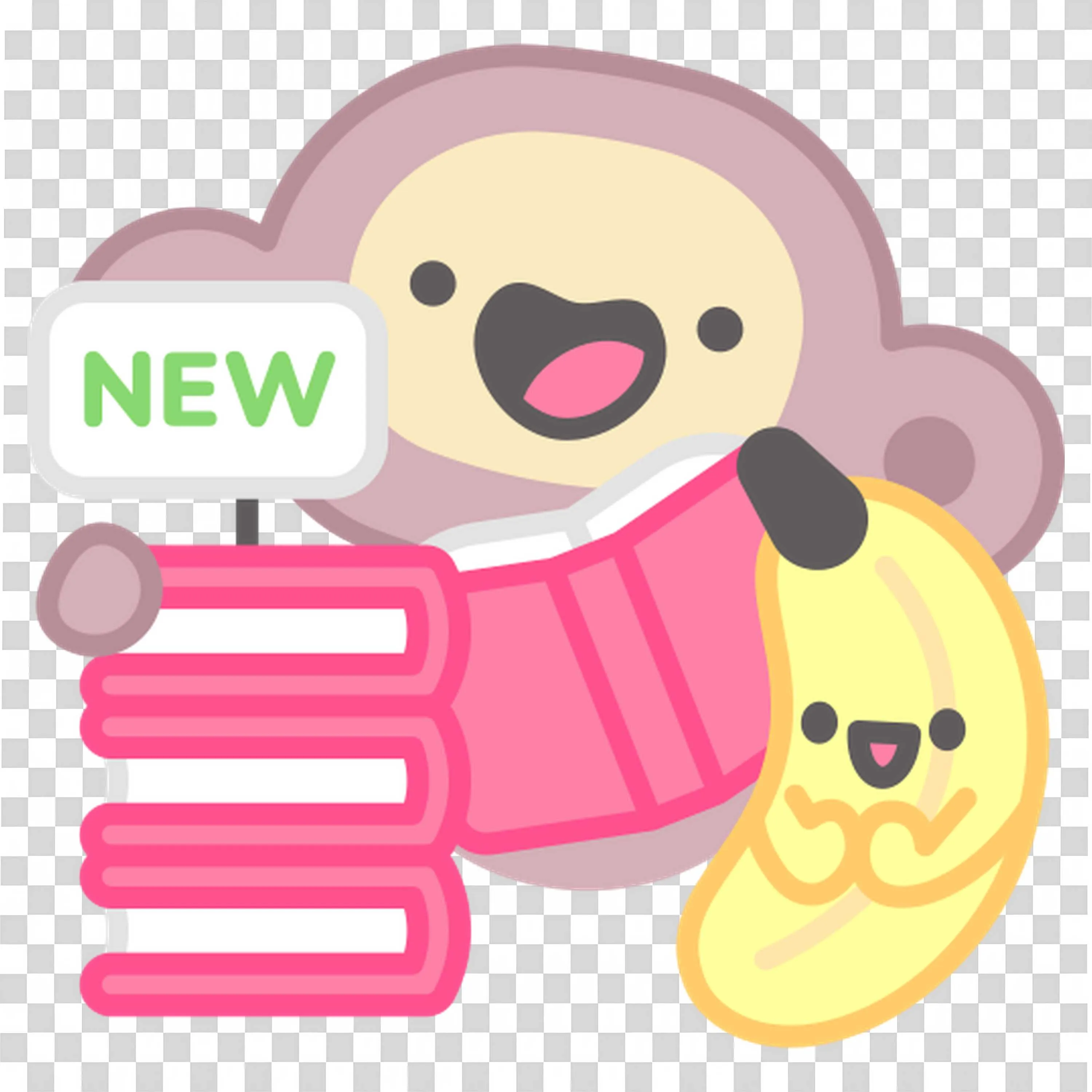 Cheerful Sloth Holding New Pink Books and Smiling Brightly