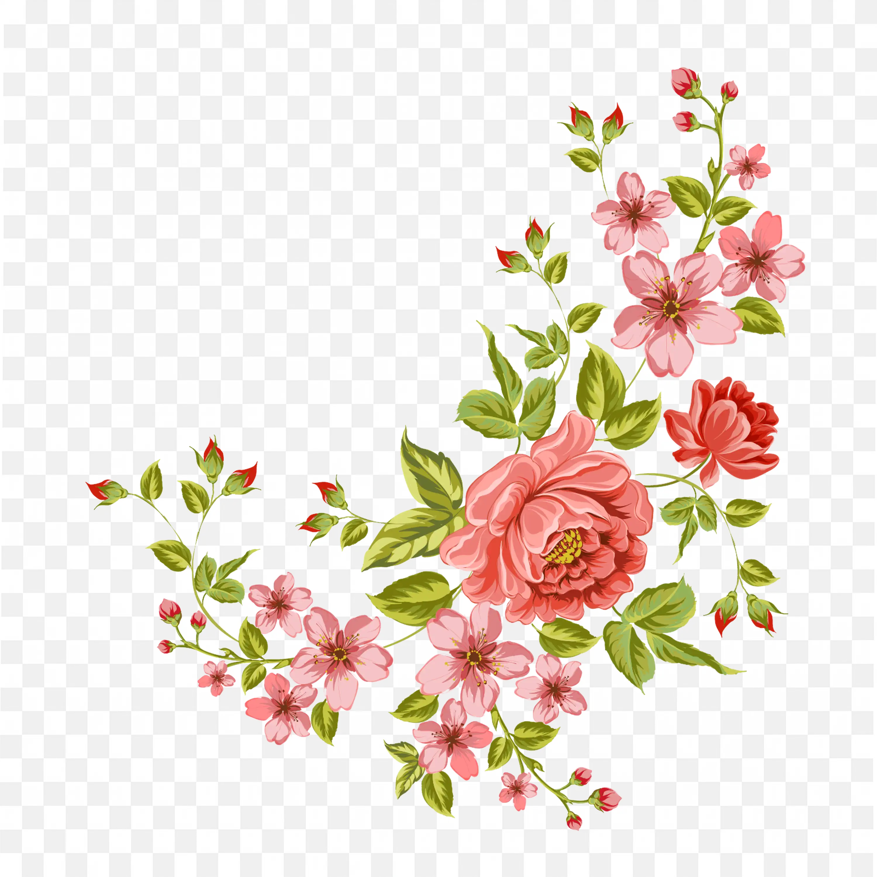 Cherry Blossom Branch PNG Pink Flowers with Stems