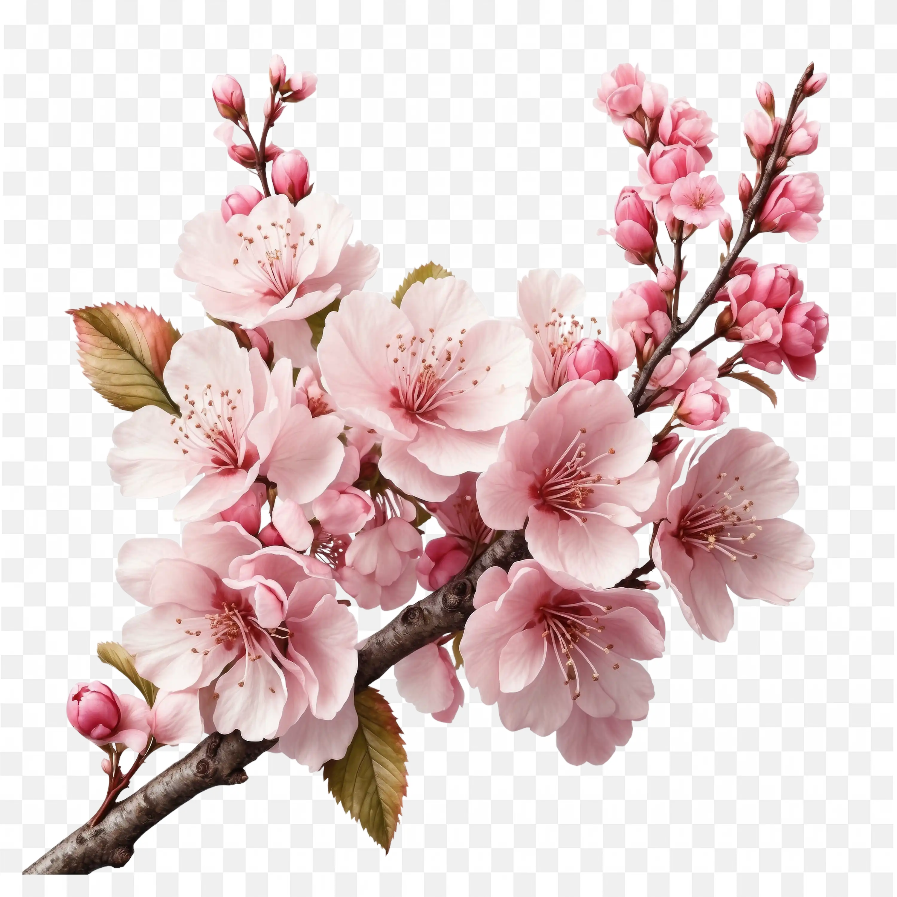 Cherry Blossom Tree Branch with Flowers PNG Art
