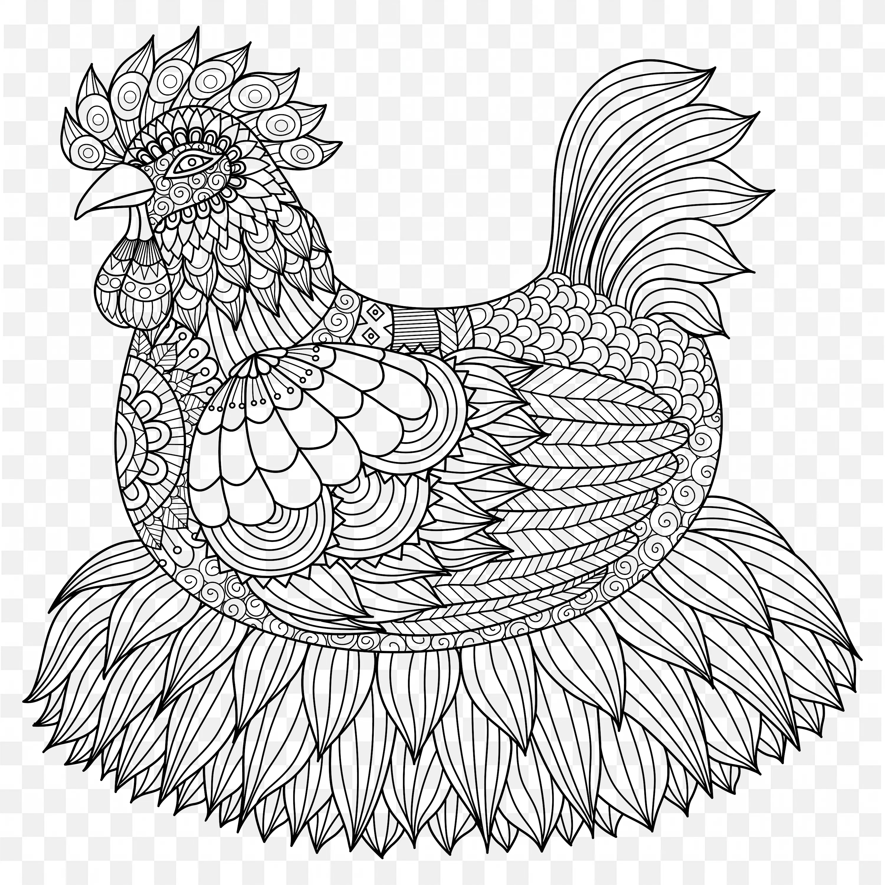 Chicken Coloring Page Hand Drawn Vector Patterns Art PNG