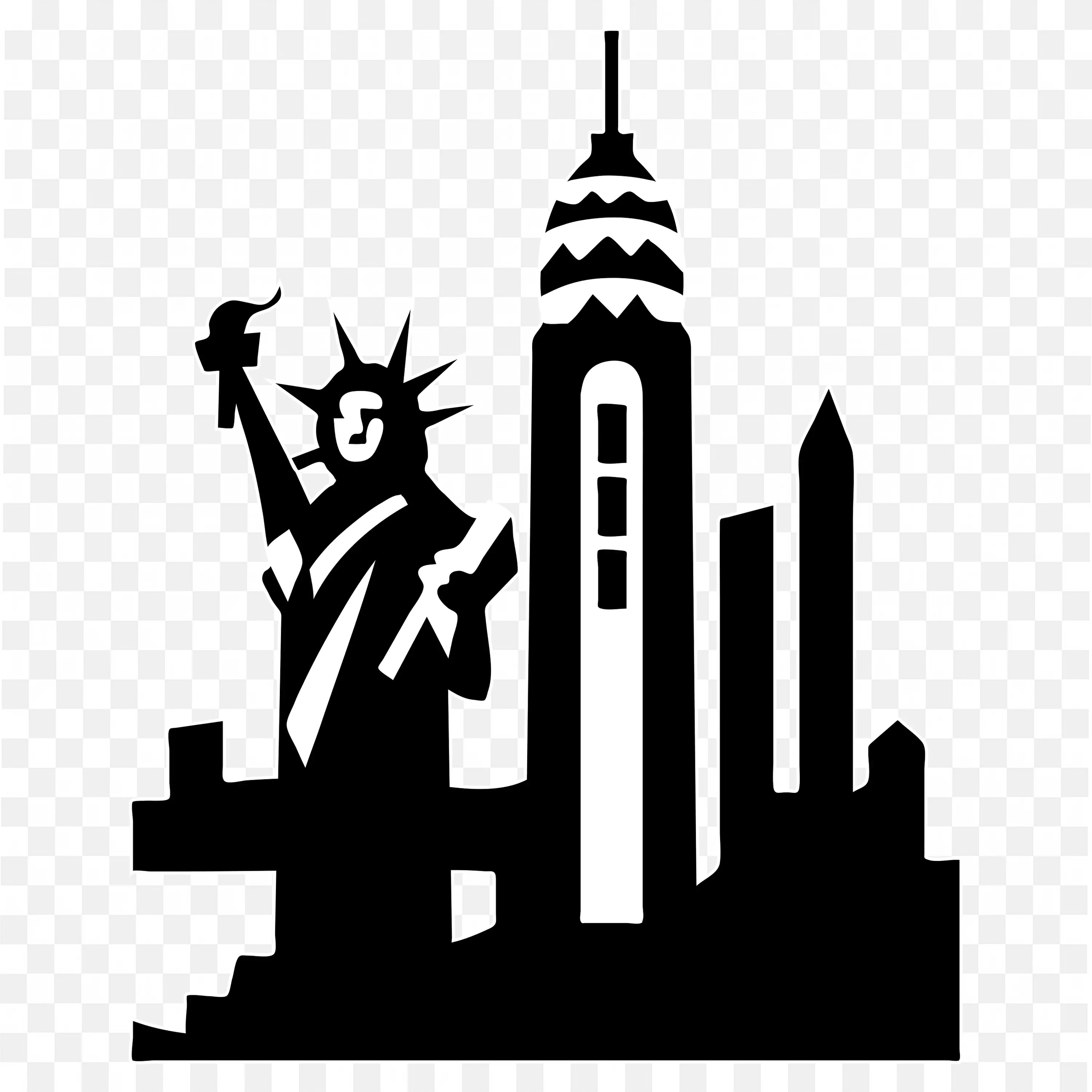 City Skyline Silhouette with Tower PNG Illustration