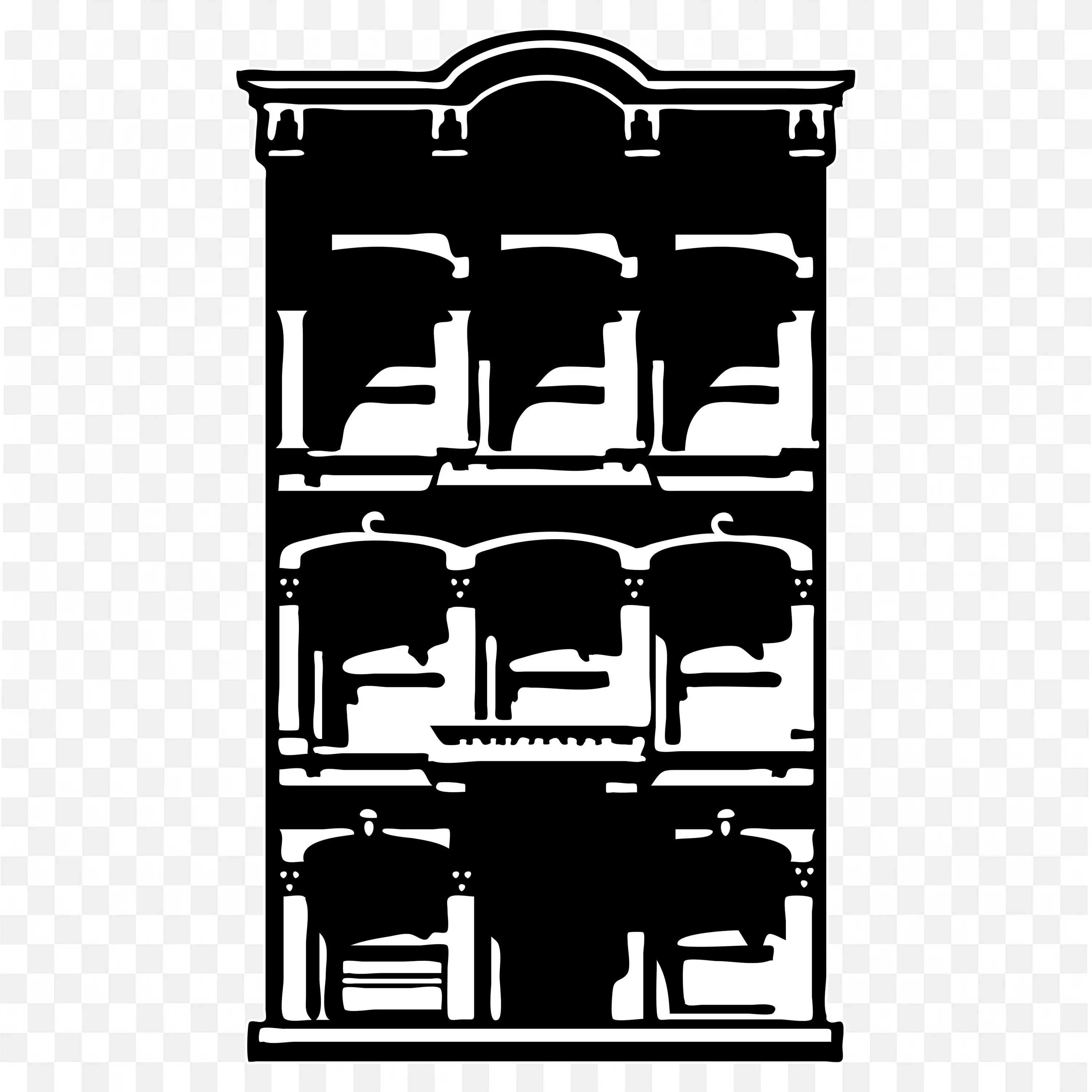 Classic Building Front View Black and White PNG Clip