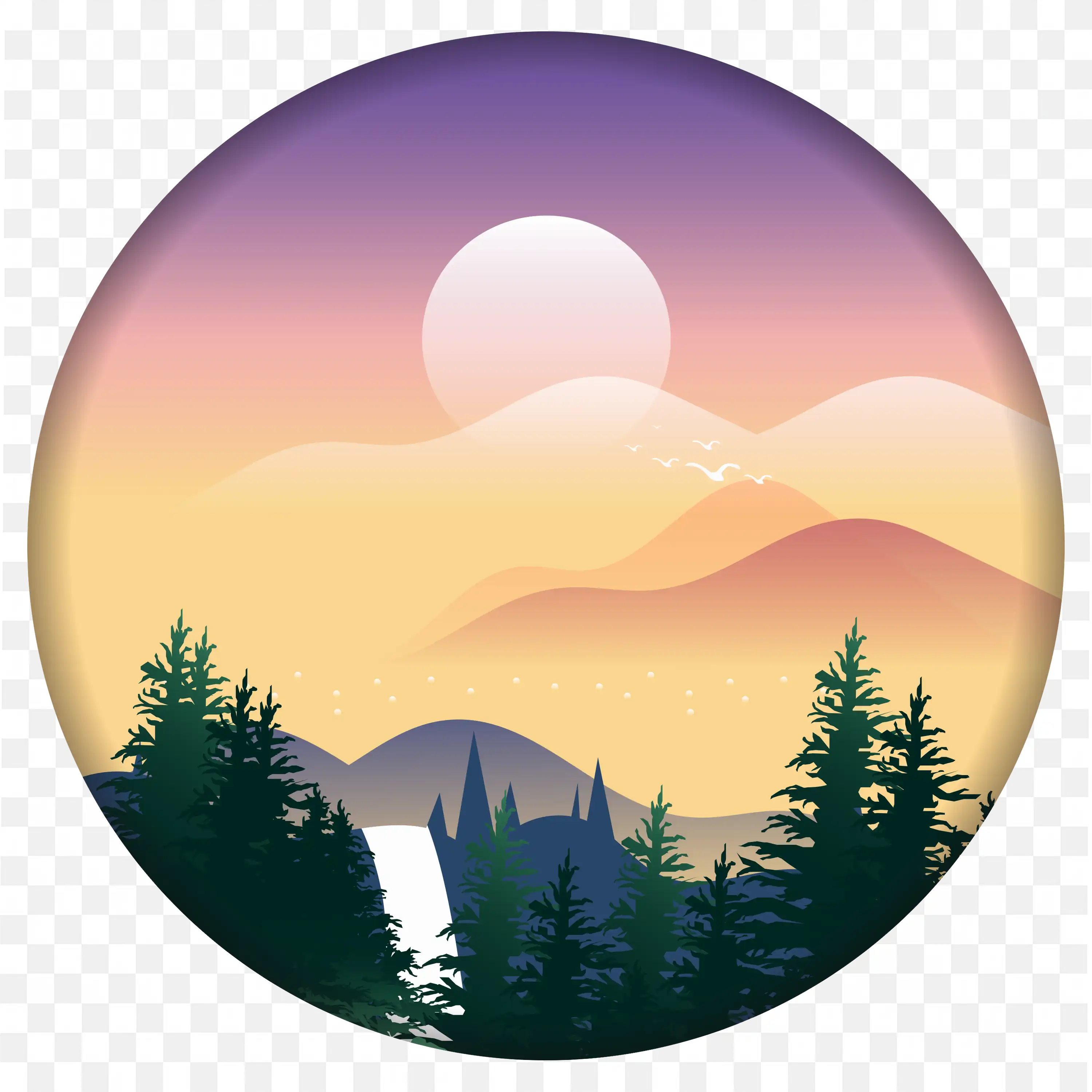 Classical Circle Nature Landscape Isolated Vector Art