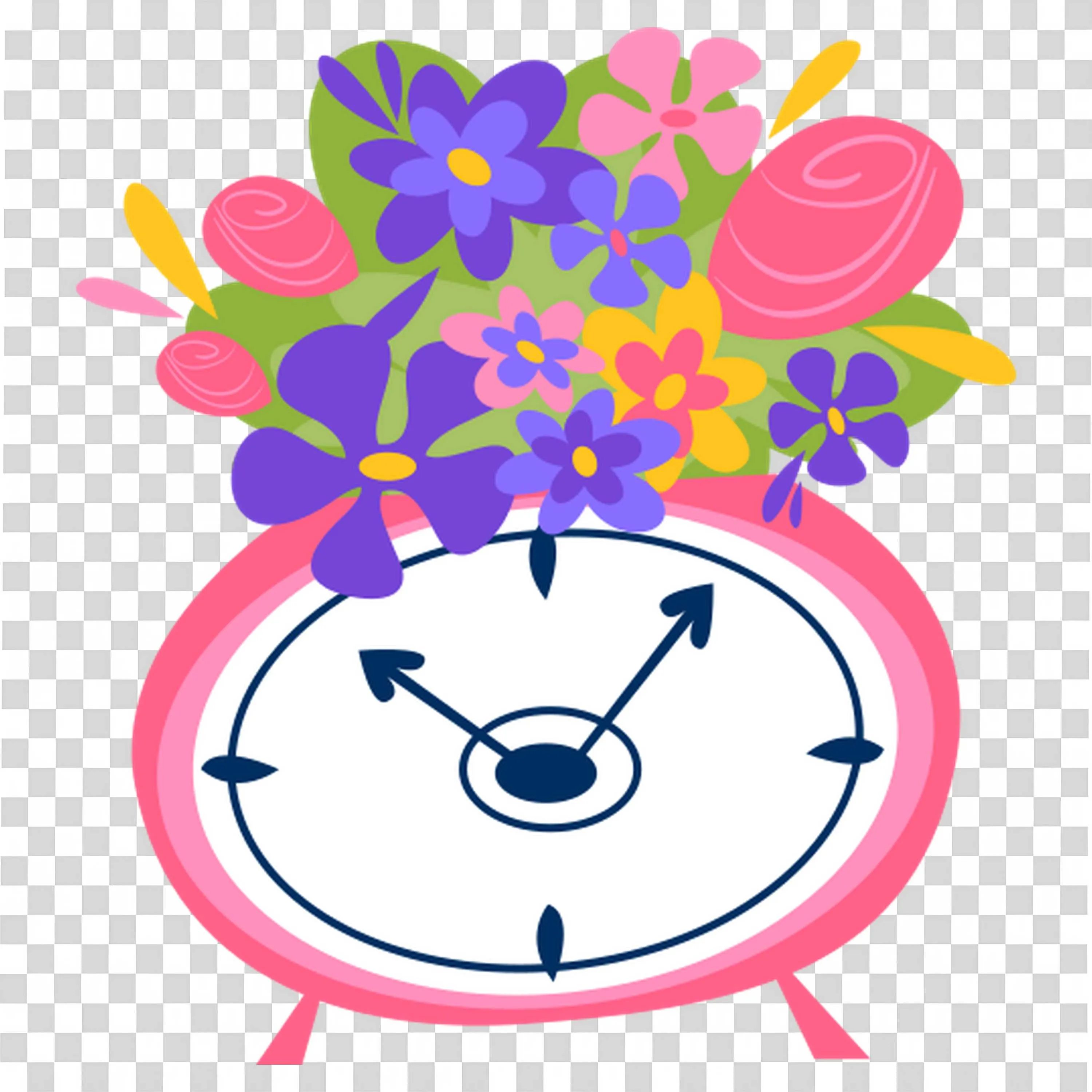 Clock with Flowers Represents Time and Growth PNGDownload