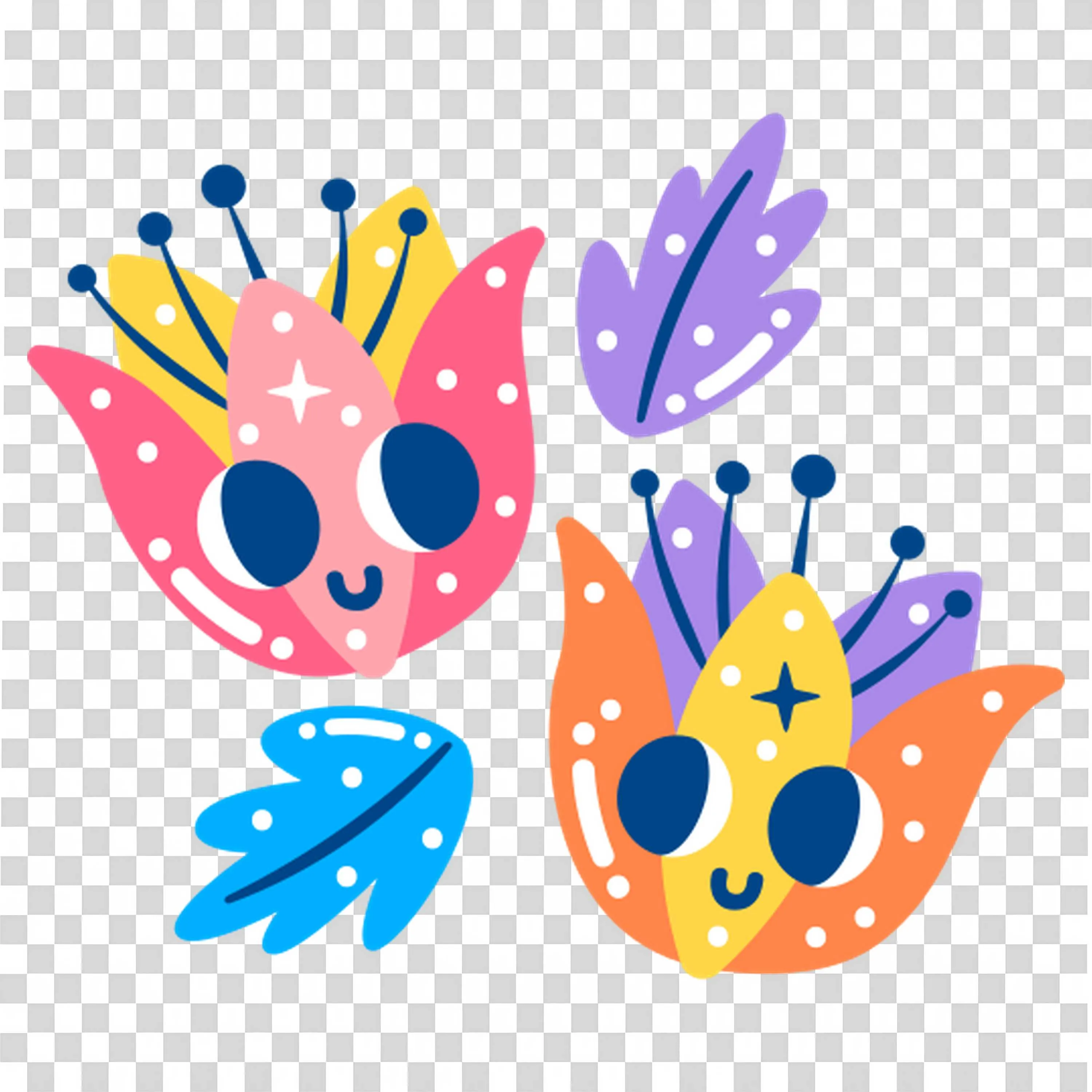 Colorful and Abstract Flower Design with Happy Faces