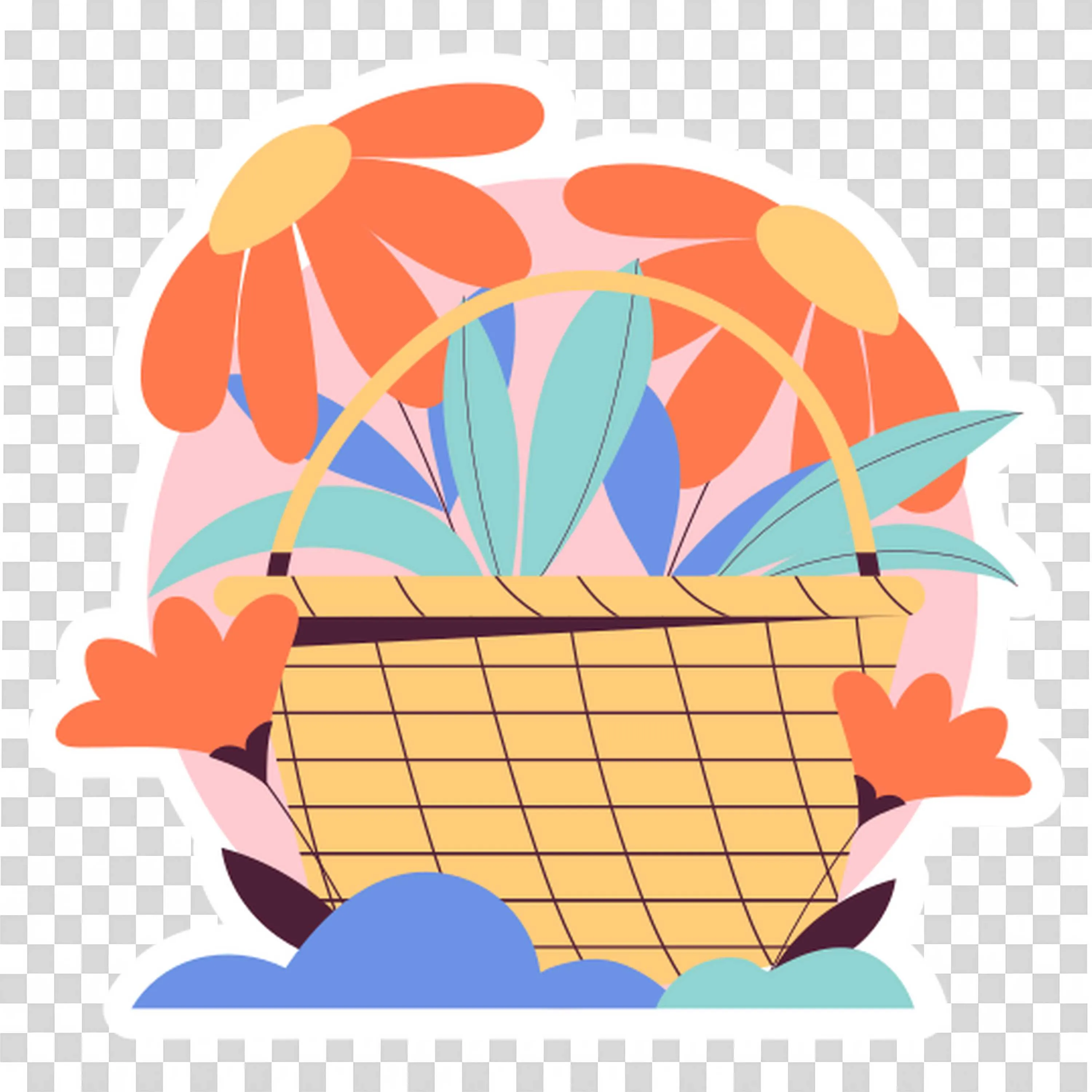 Colorful Basket Filled with Autumn Leaves and Bright Flowers