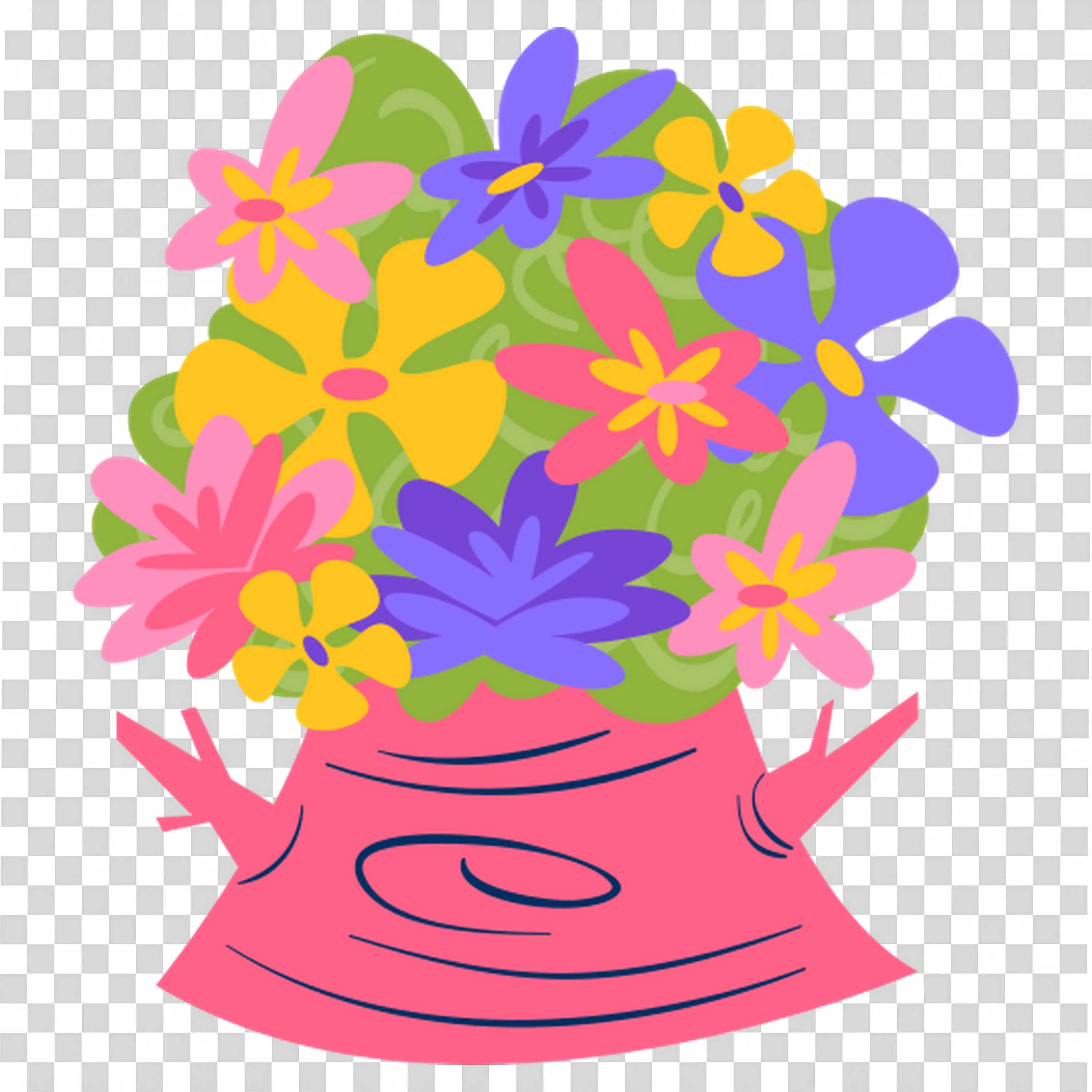 Colorful Bouquet Of Flowers in a Pink Watering Can