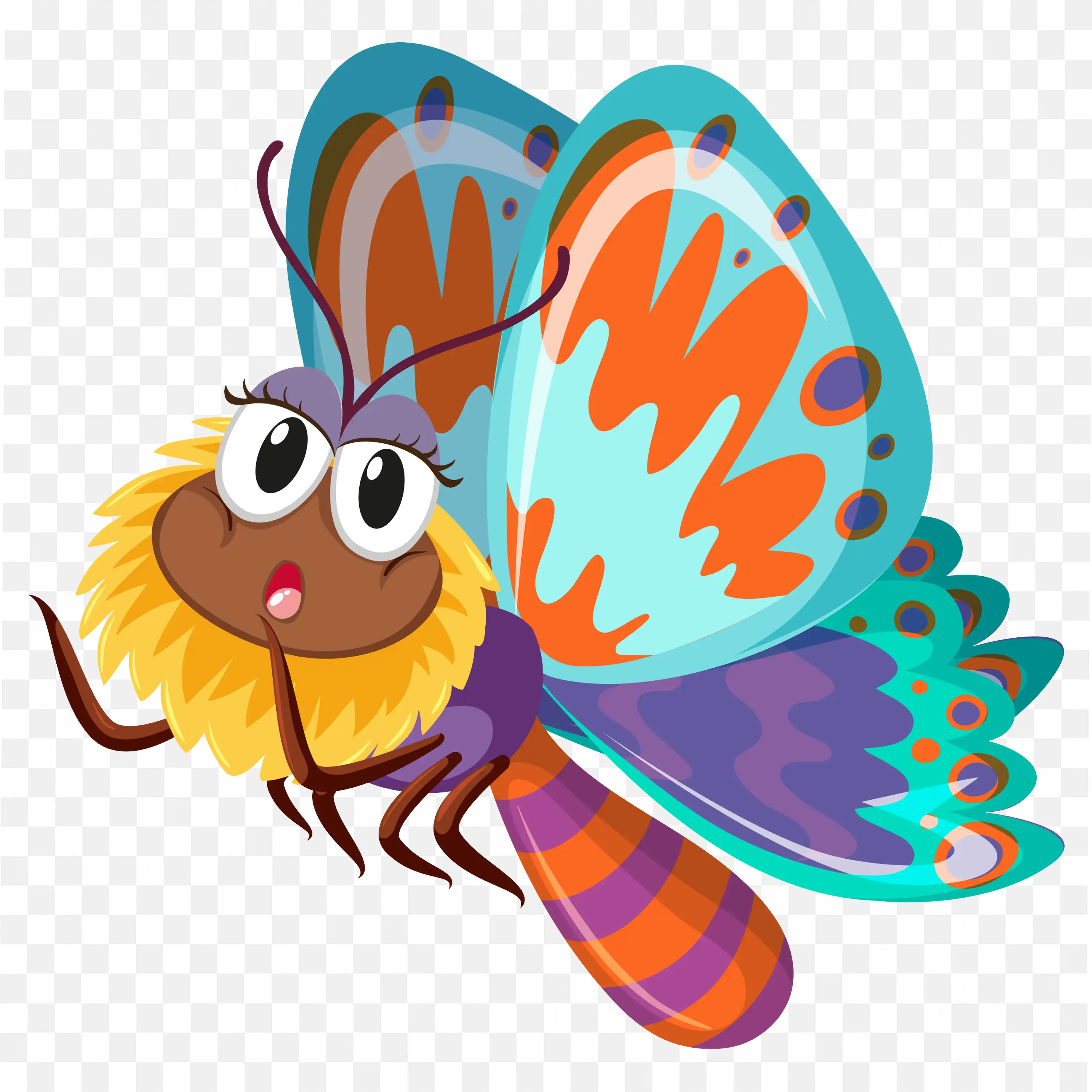 Colorful Butterfly with Blue Eyes Cute Art PNG Image