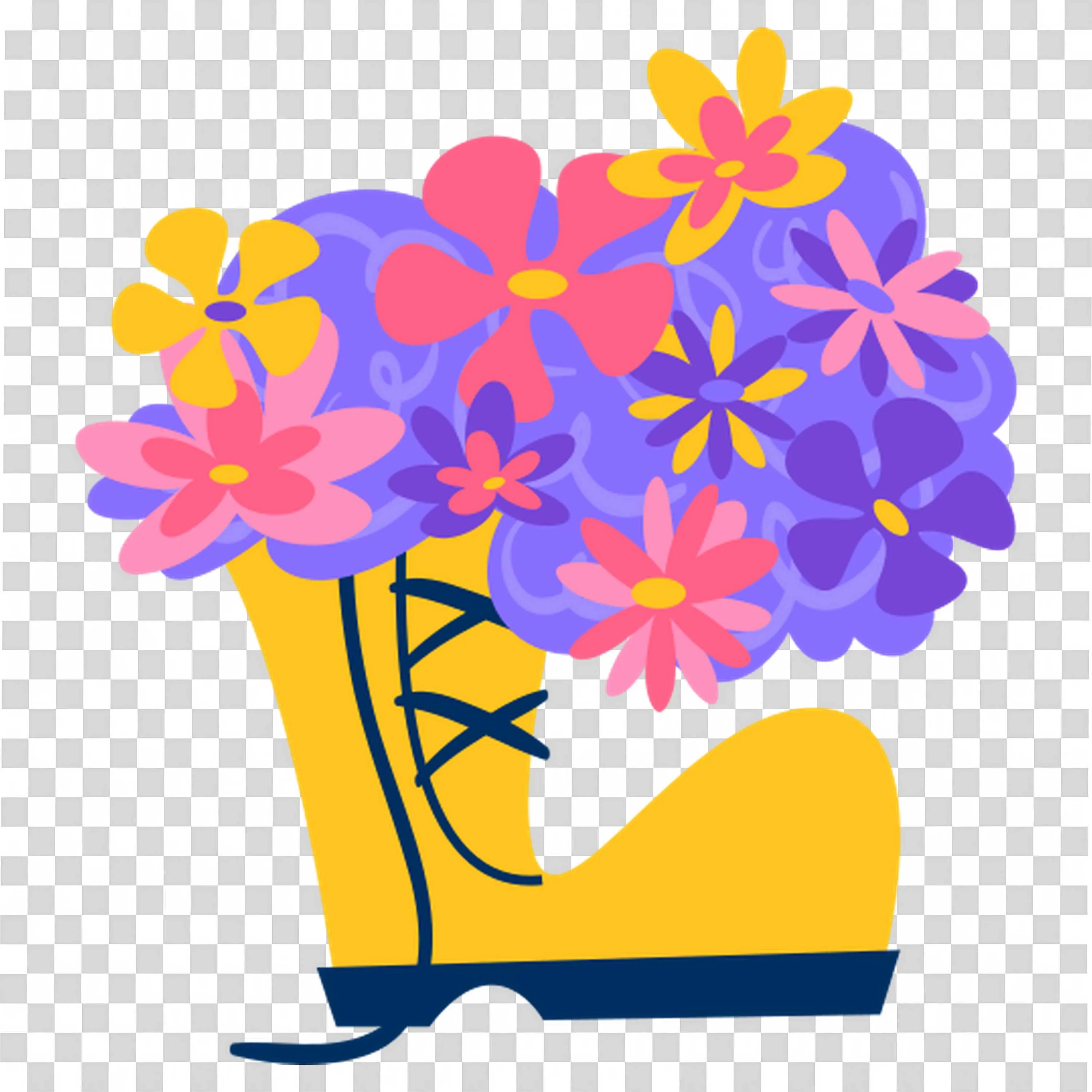 Colorful Flower Bouquet Blooming from a Yellow Boot