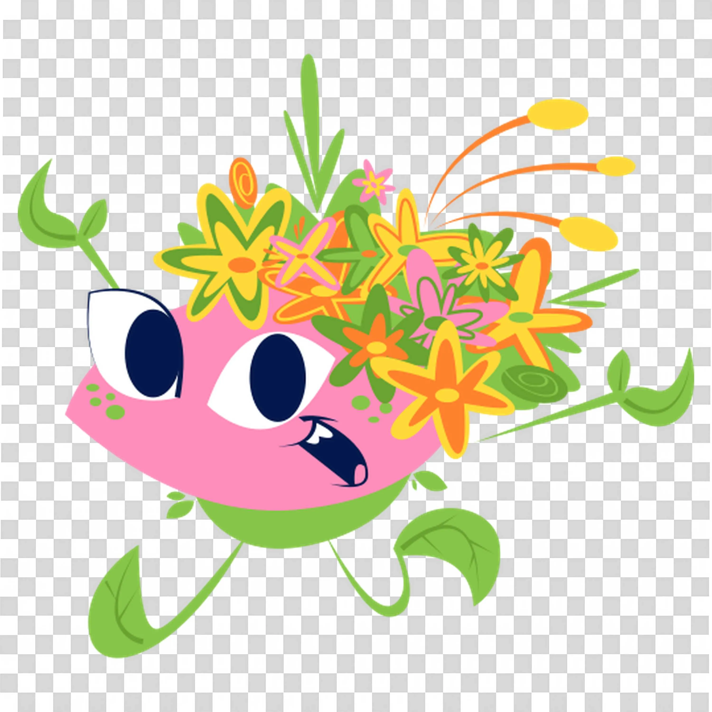 Colorful Flower Face with Bright Leaf Bouquet Design