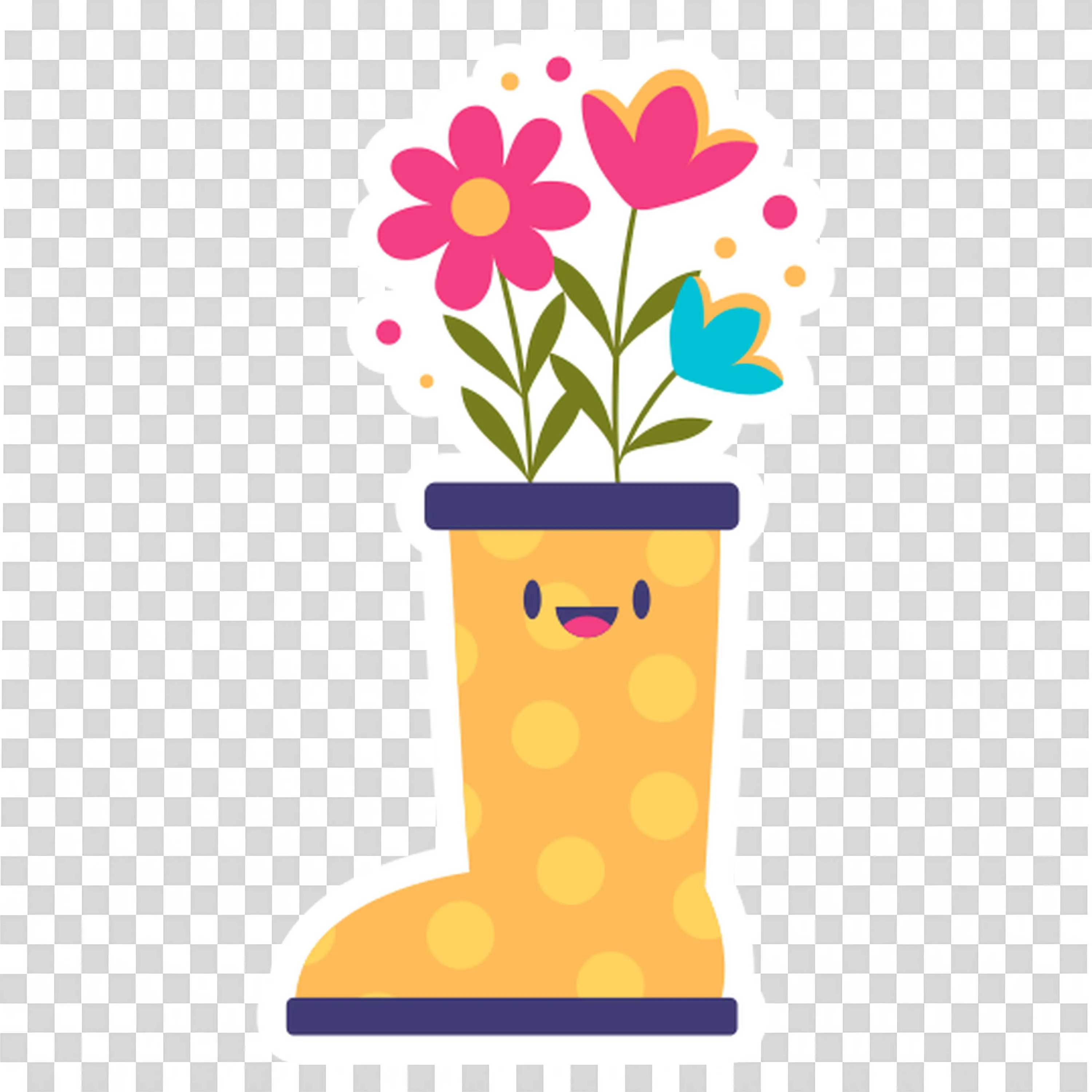 Colorful Flowers Blooming Inside a Yellow Boot PNGImage