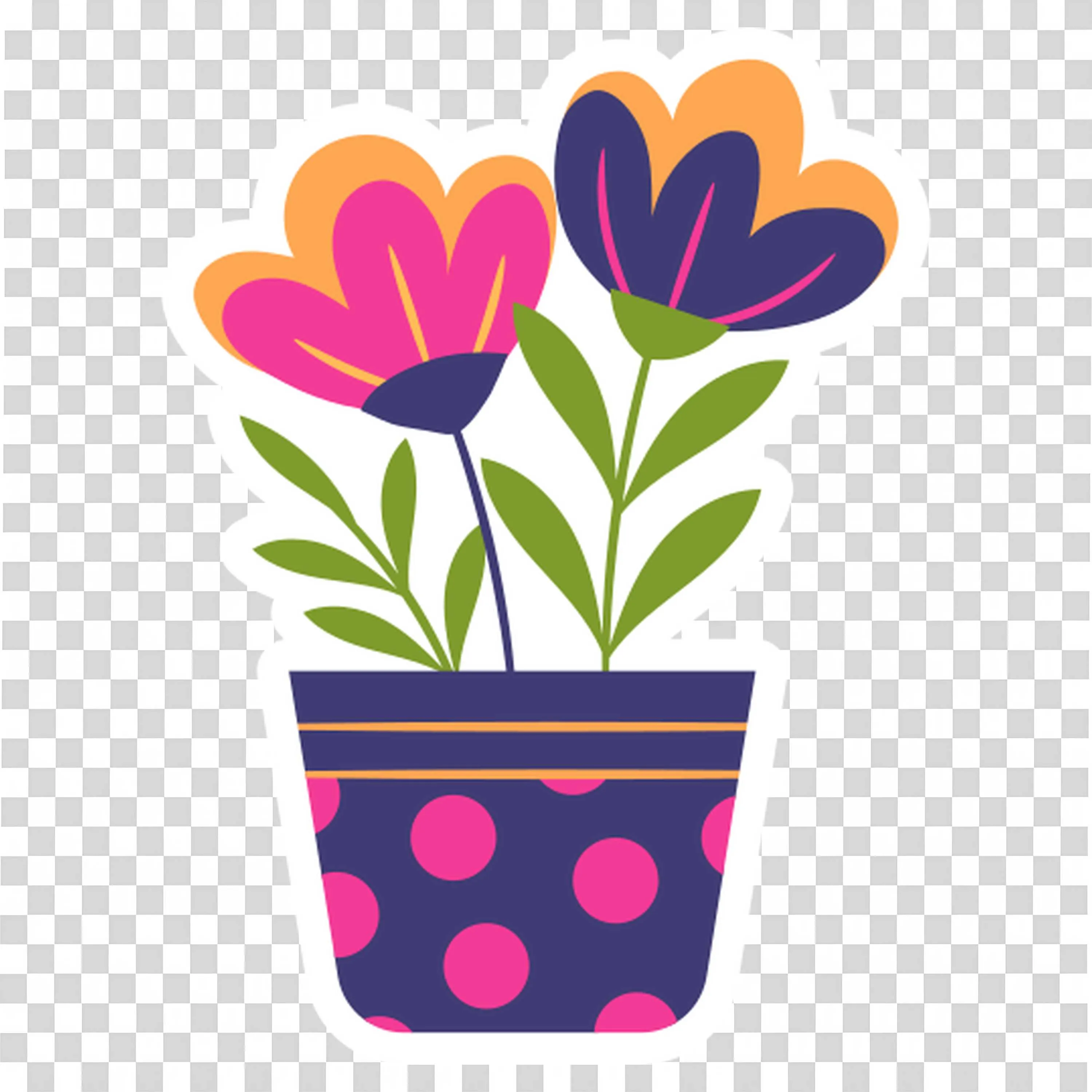 Colorful Flowers in Pink and Purple Polka Pot PNGImage