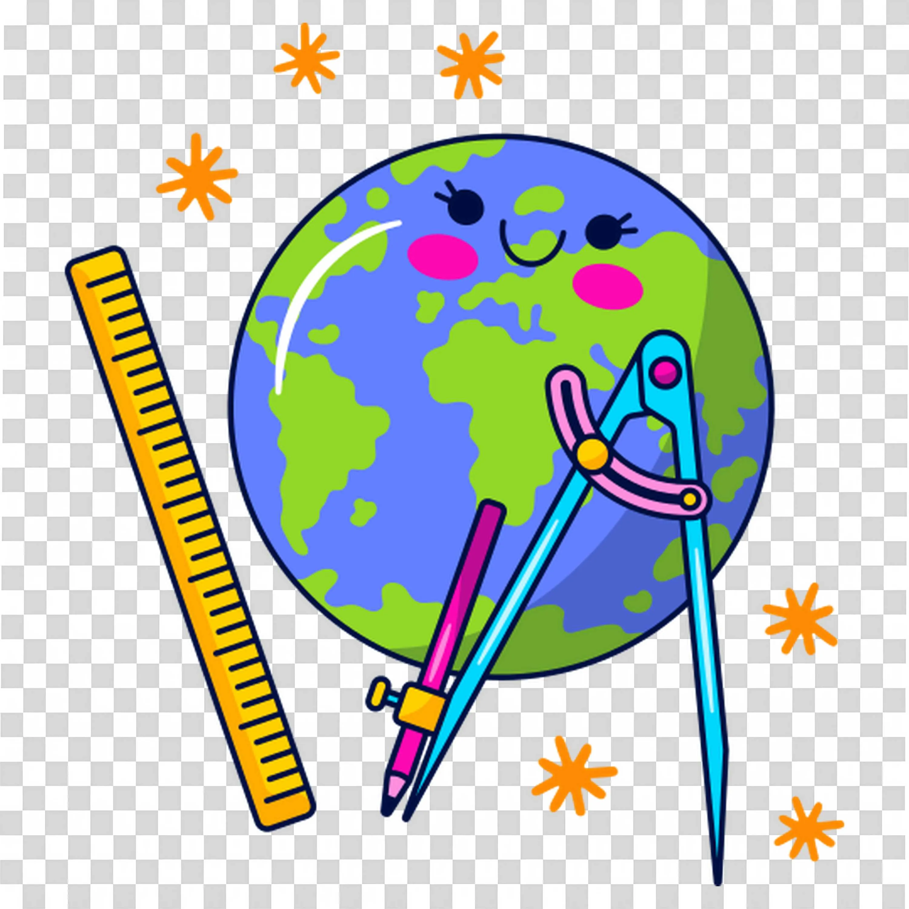 Colorful Globe with Ruler Pencil and Stars Surrounding Earth