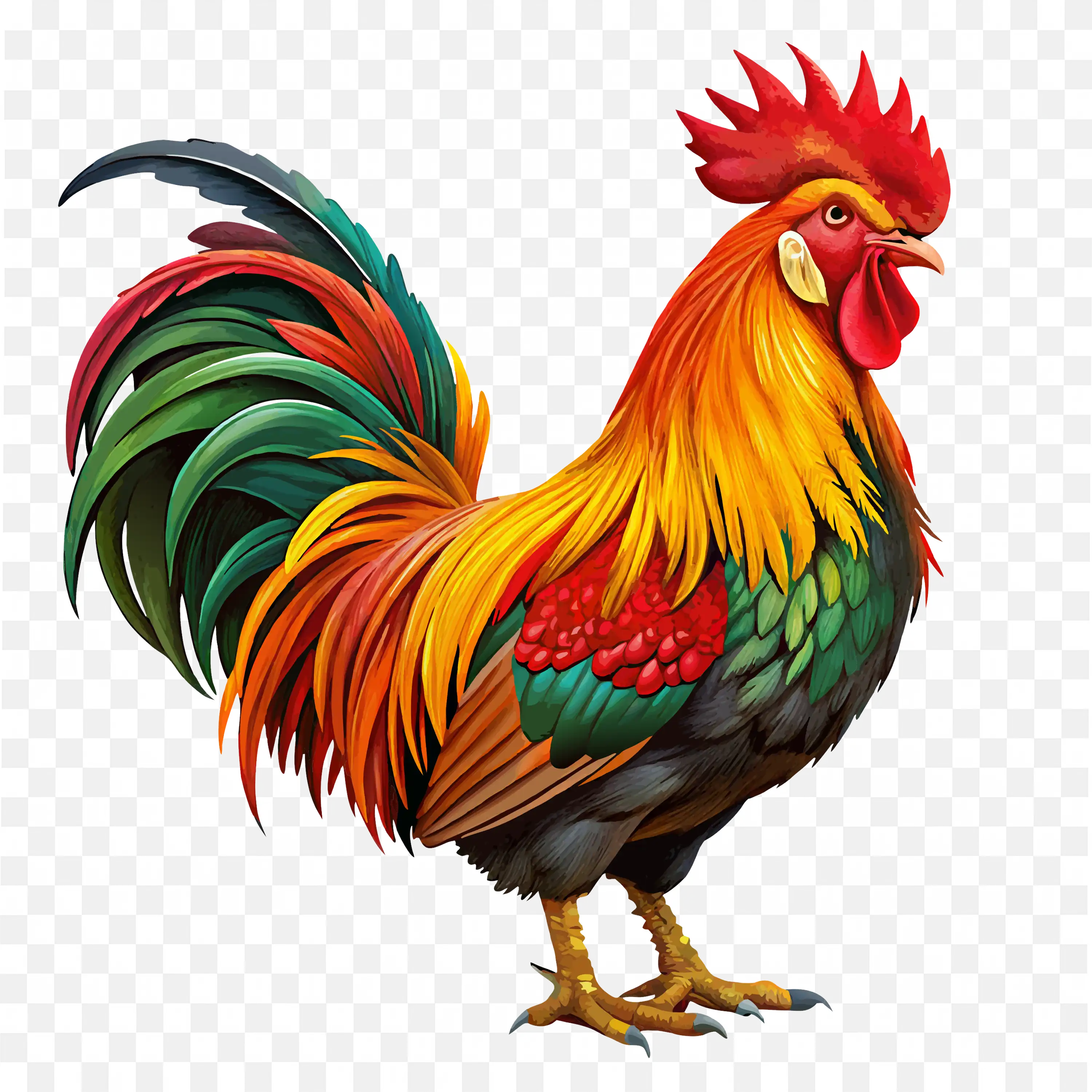 Colorful Rooster Side View PNG Realistic Bird Nature Art