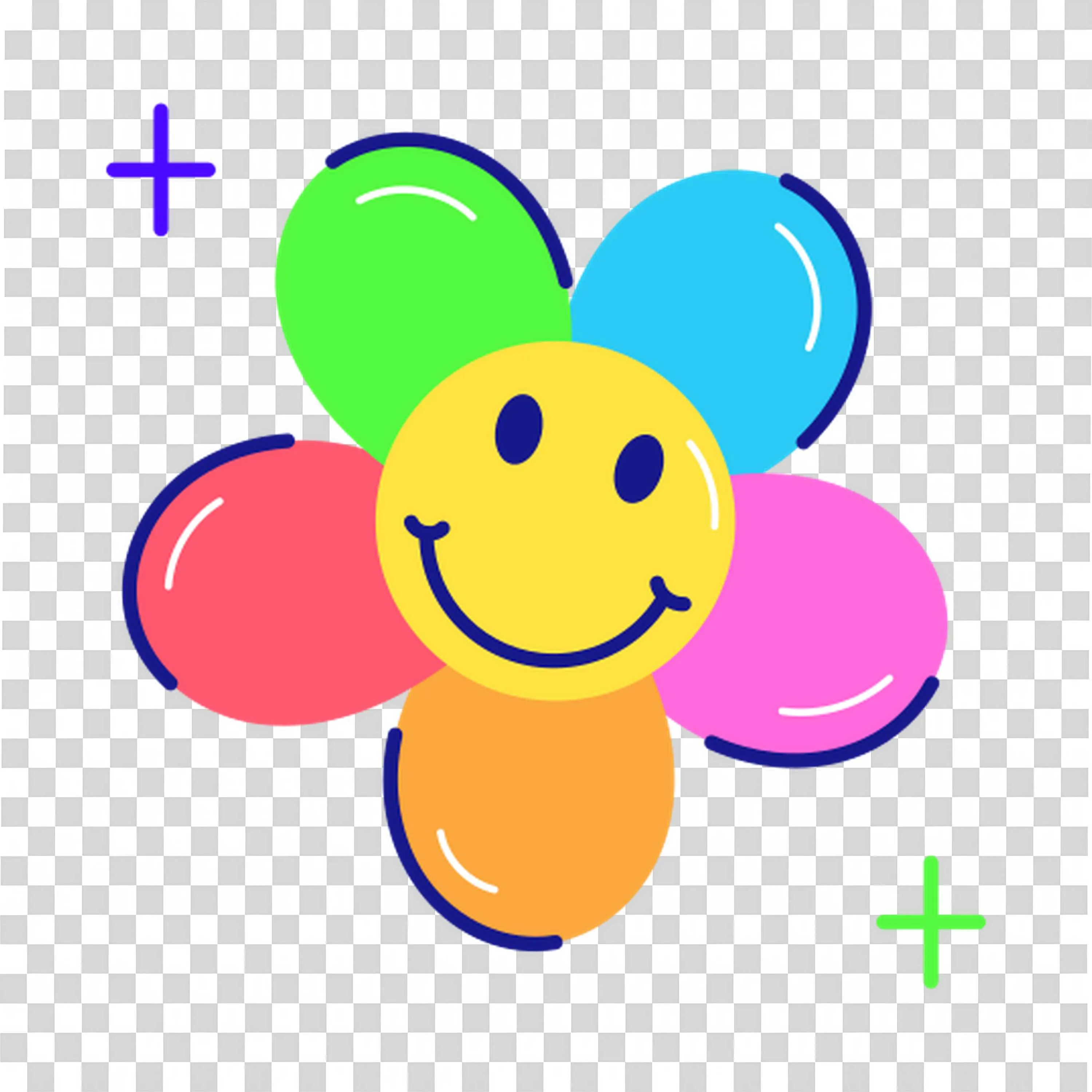 Colorful Smiley Flower with Five Different Petals PNG