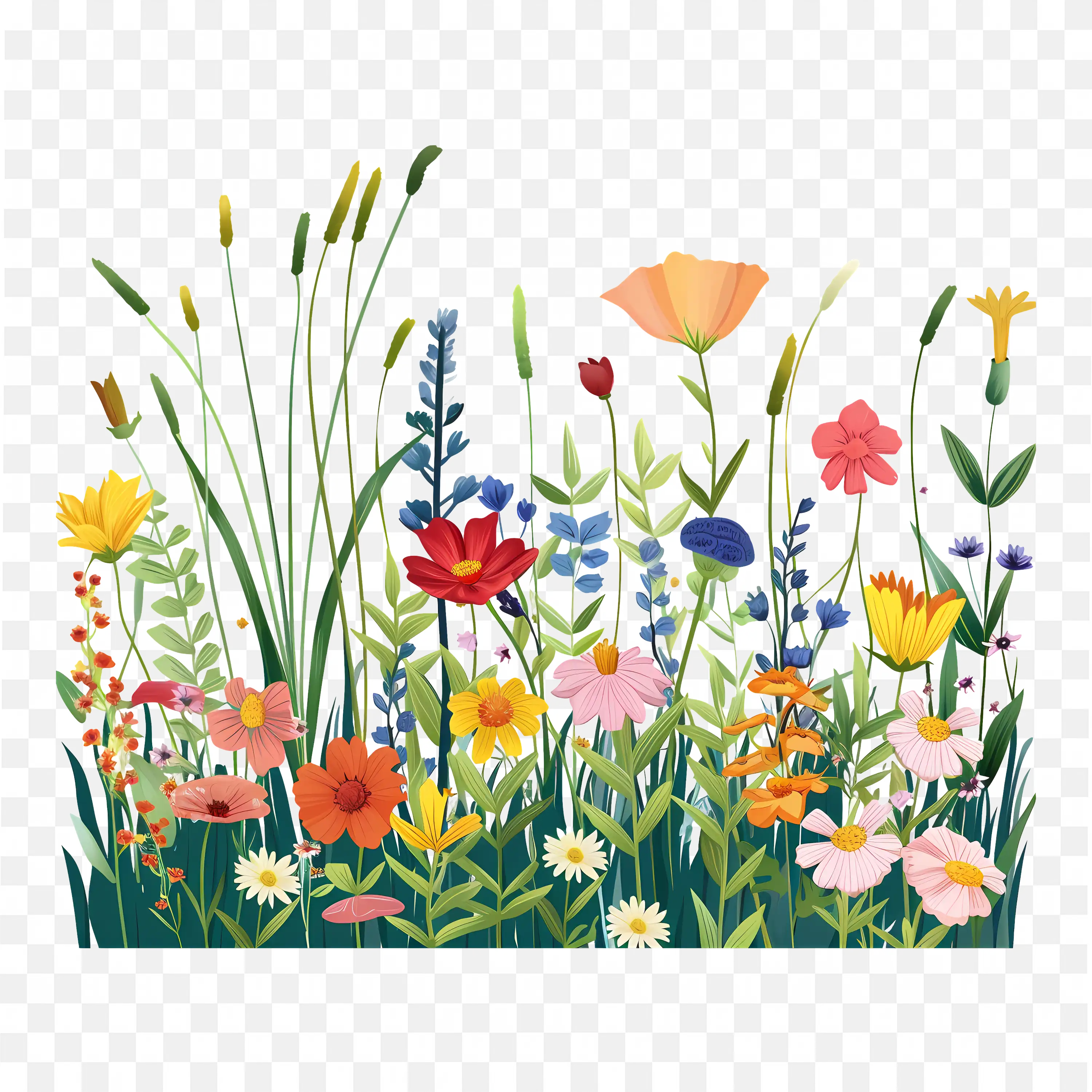 Colorful Wildflower Garden Blooming in Spring Nature Scene