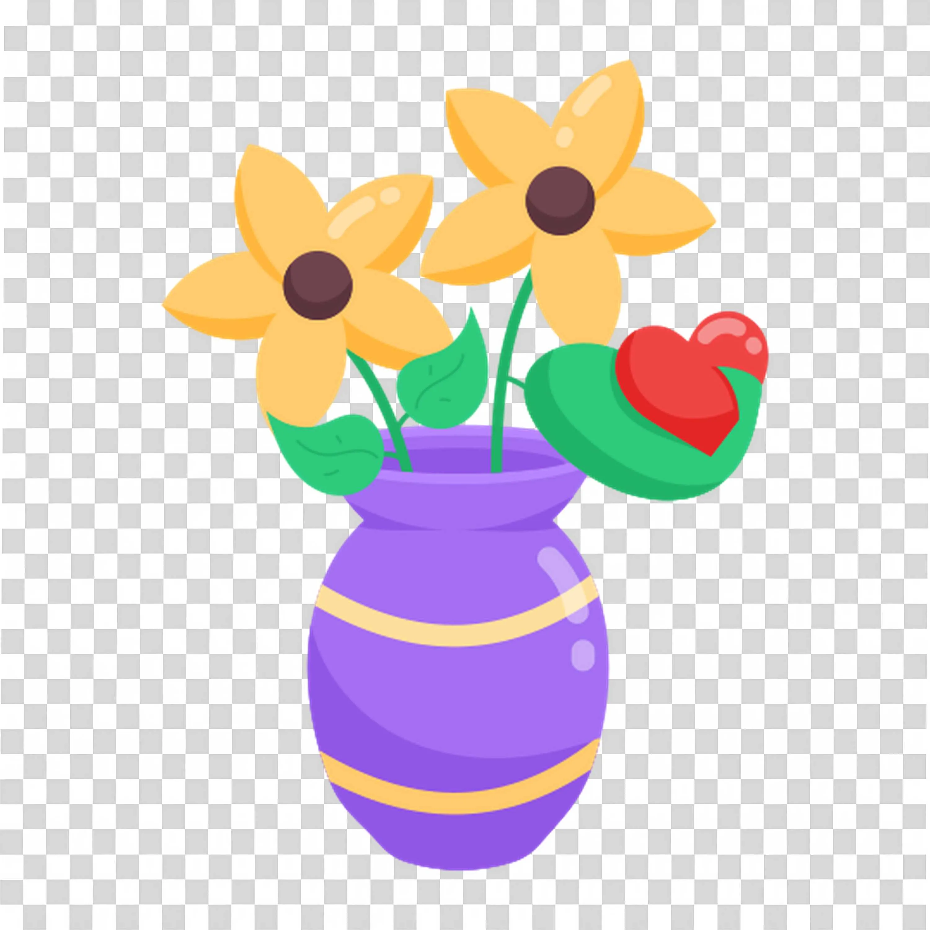 Colorful Yellow Flowers in Purple Striped Flower Vase