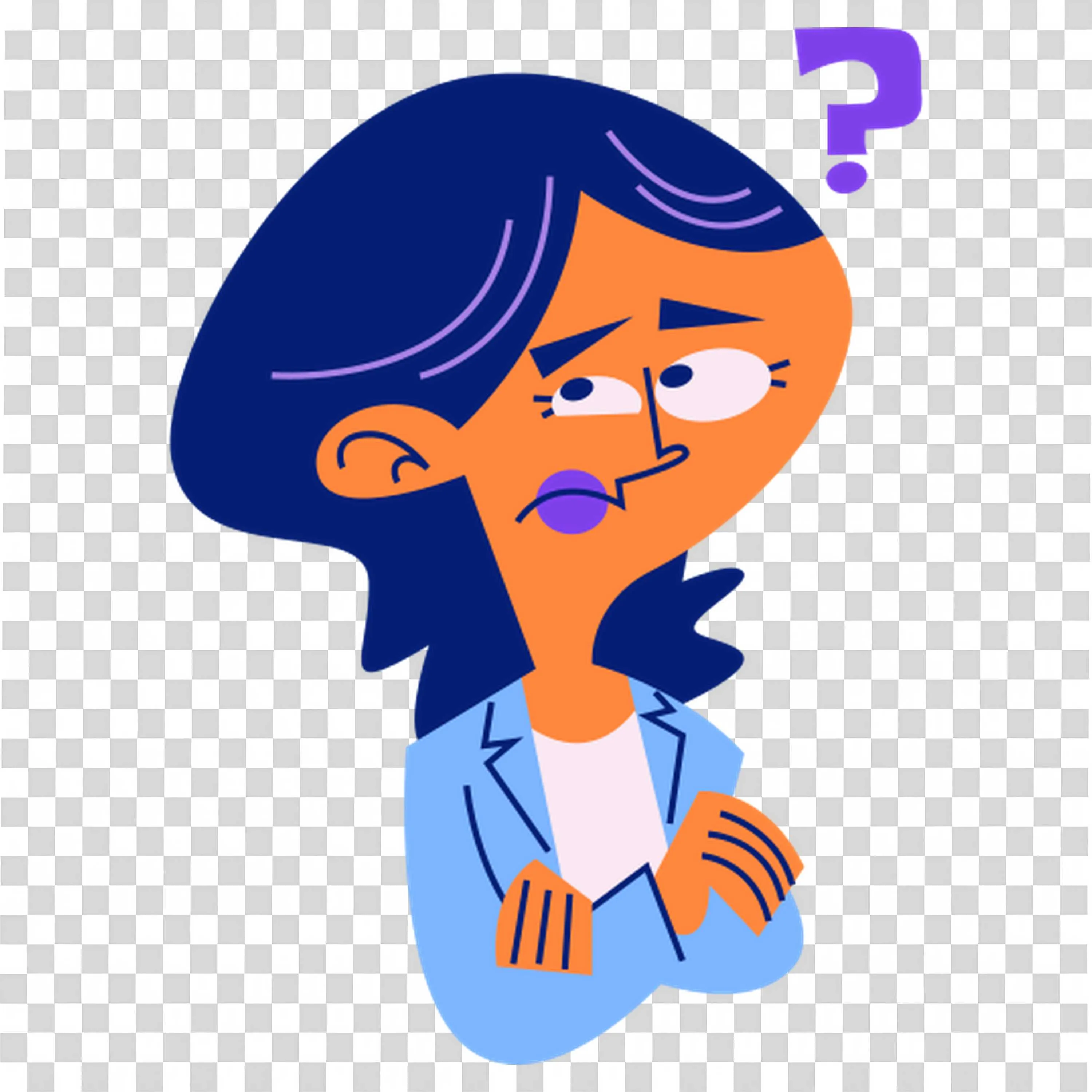 Confused Girl with Question Mark Above Head While Thinking