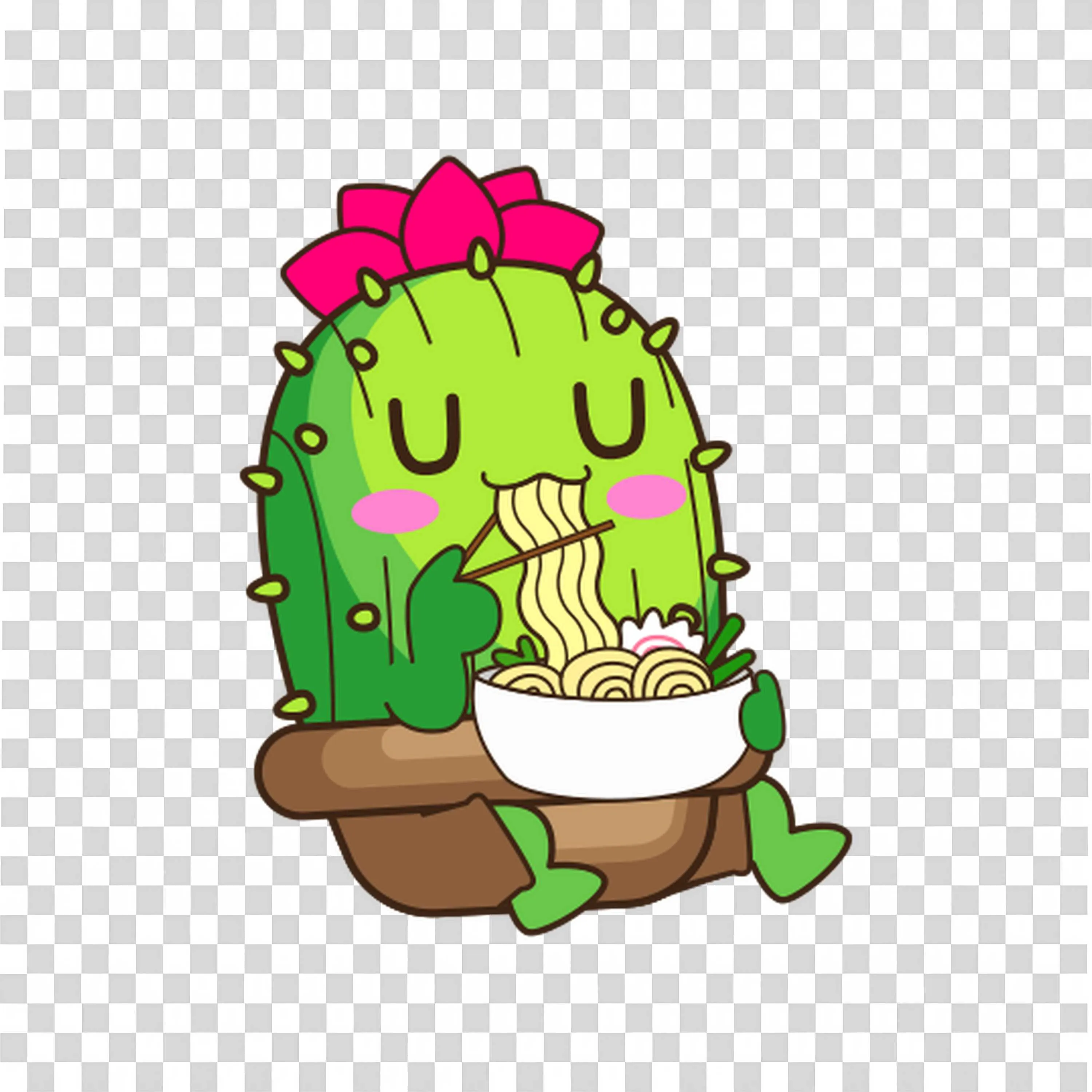 Content Cactus Enjoying a Bowl Of Food and Smiling