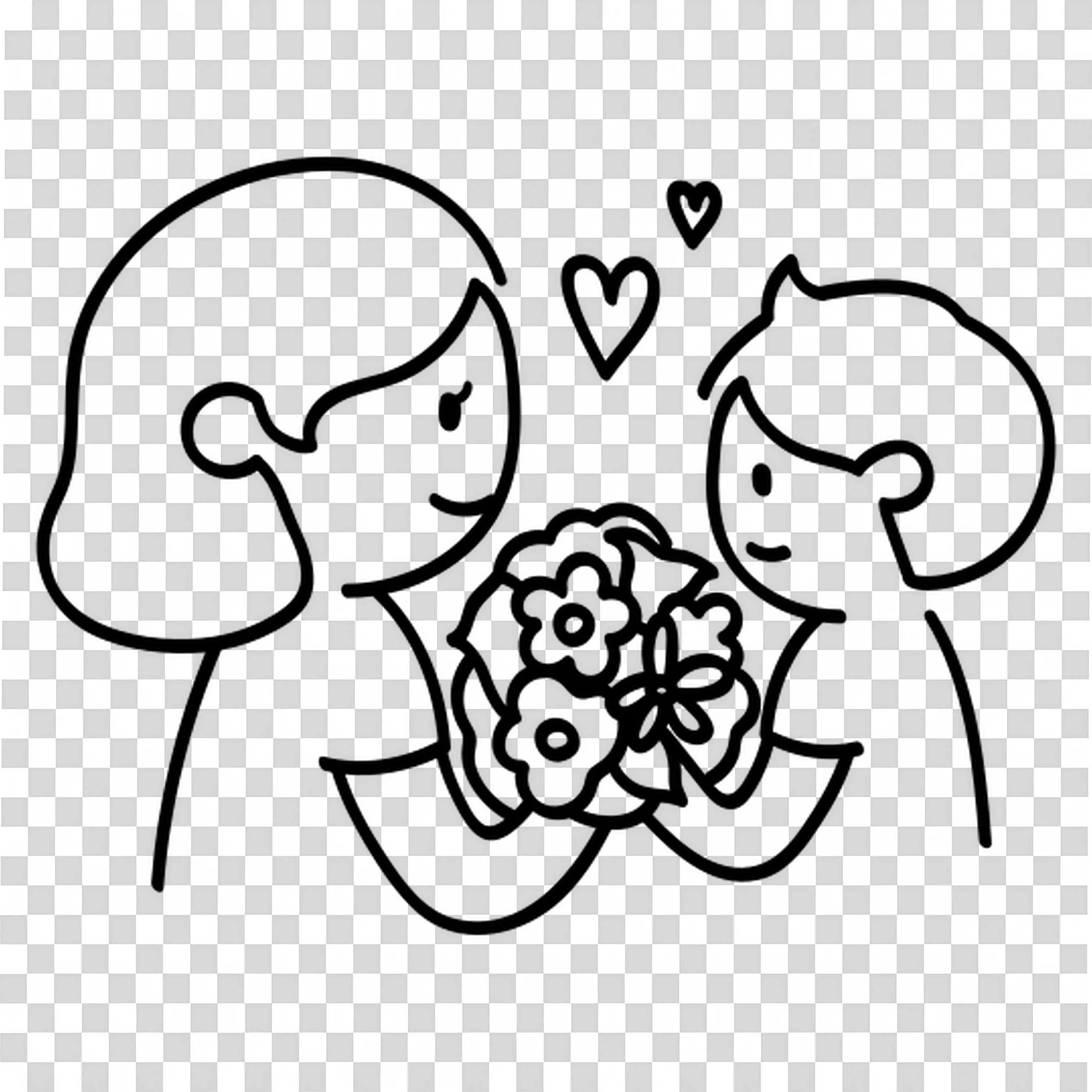 Couple Smiling and Holding a Bouquet Of Flowers PNGImage