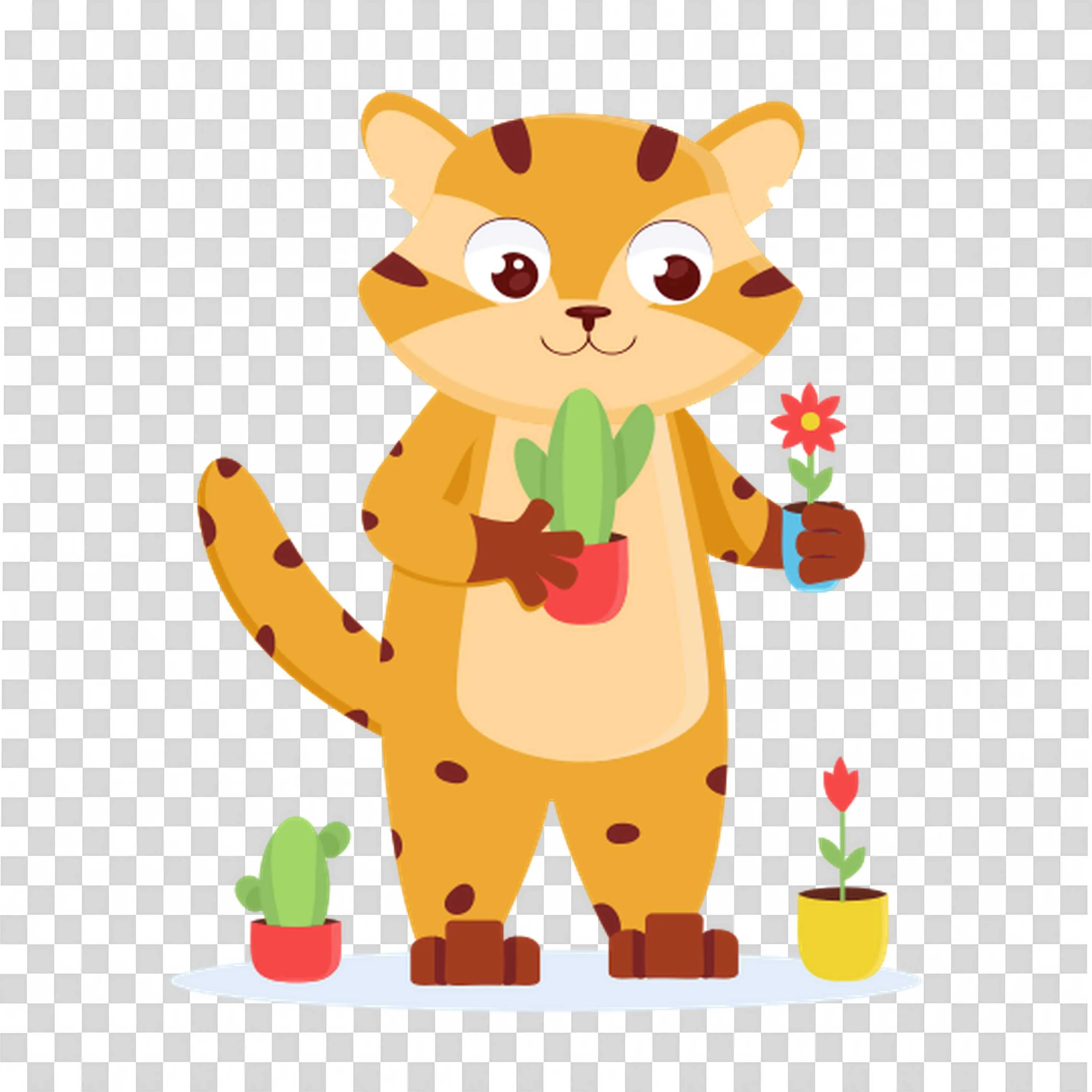 Cute Animal Gardening with Plants in a Spring Garden