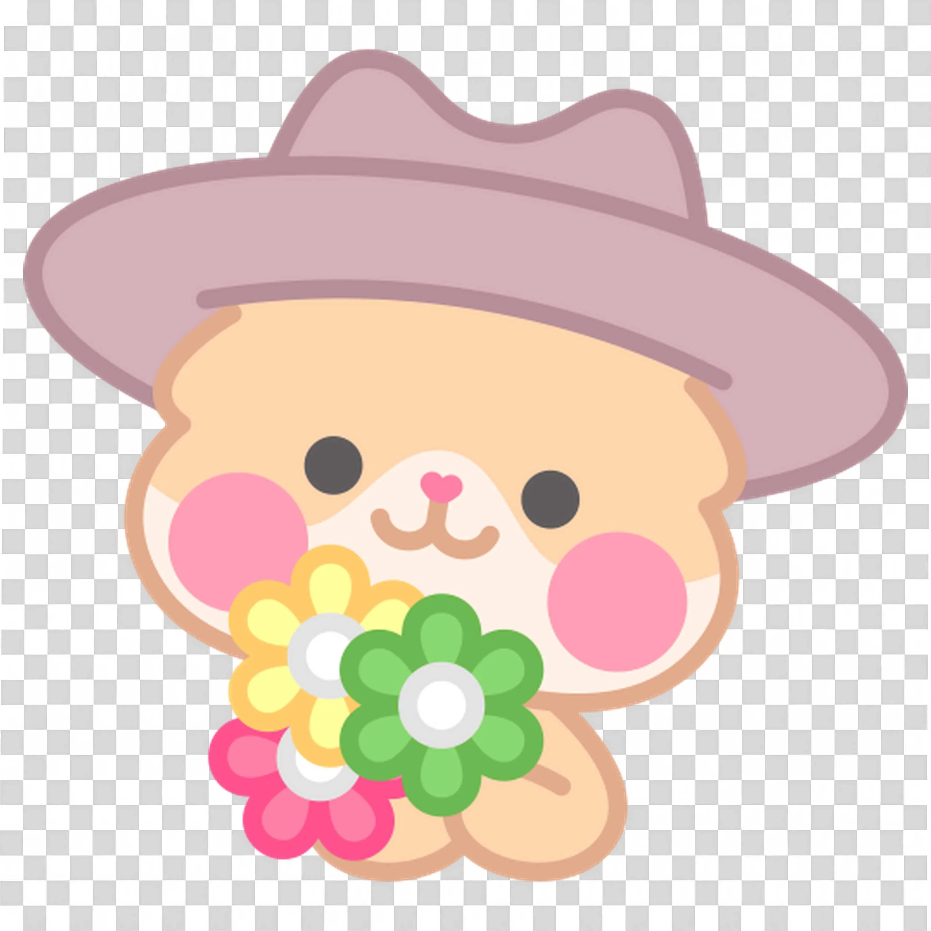 Cute Animal with Hat and Flower For Card Illustrations