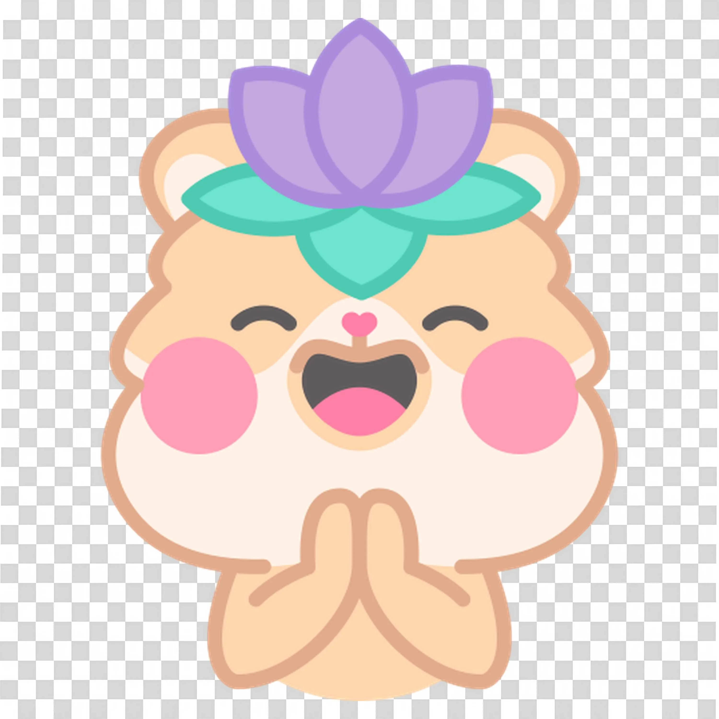 Cute Bear Character with Lotus Flower on Head and Happy Face