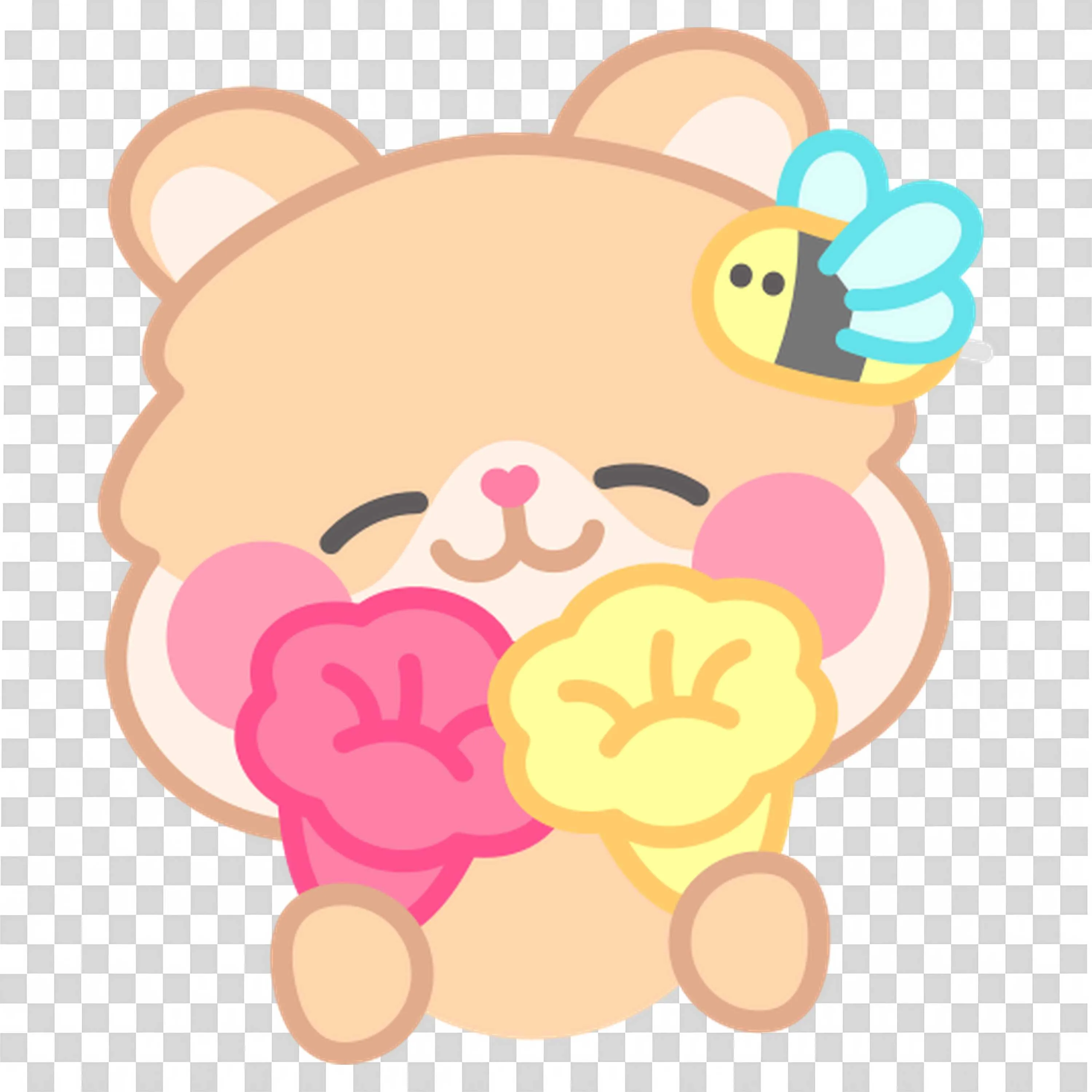 Cute Bear Holding Flowers Shows Pure Affection Free PNG