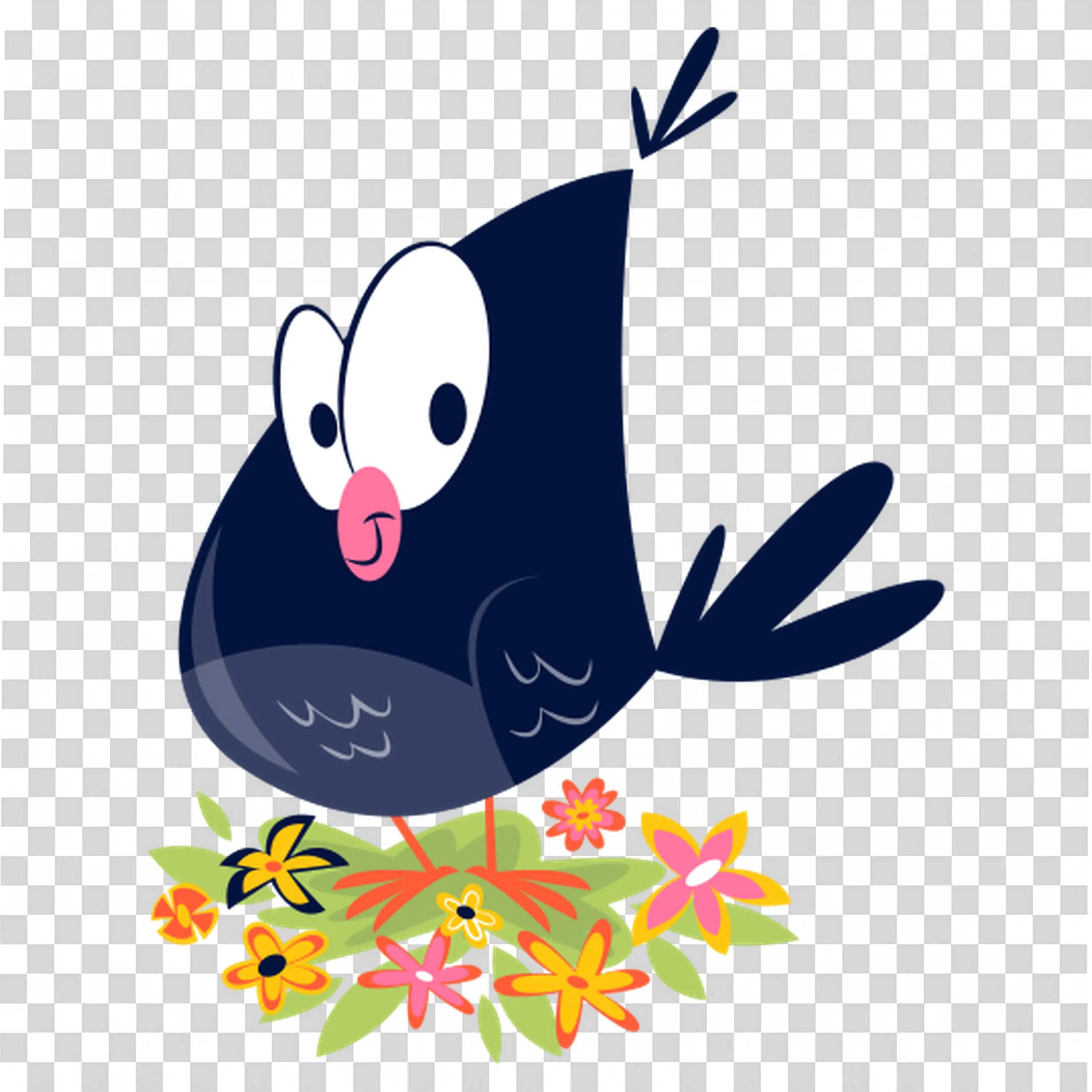 Cute Black Bird Standing on Top Of Flower Petals PNG