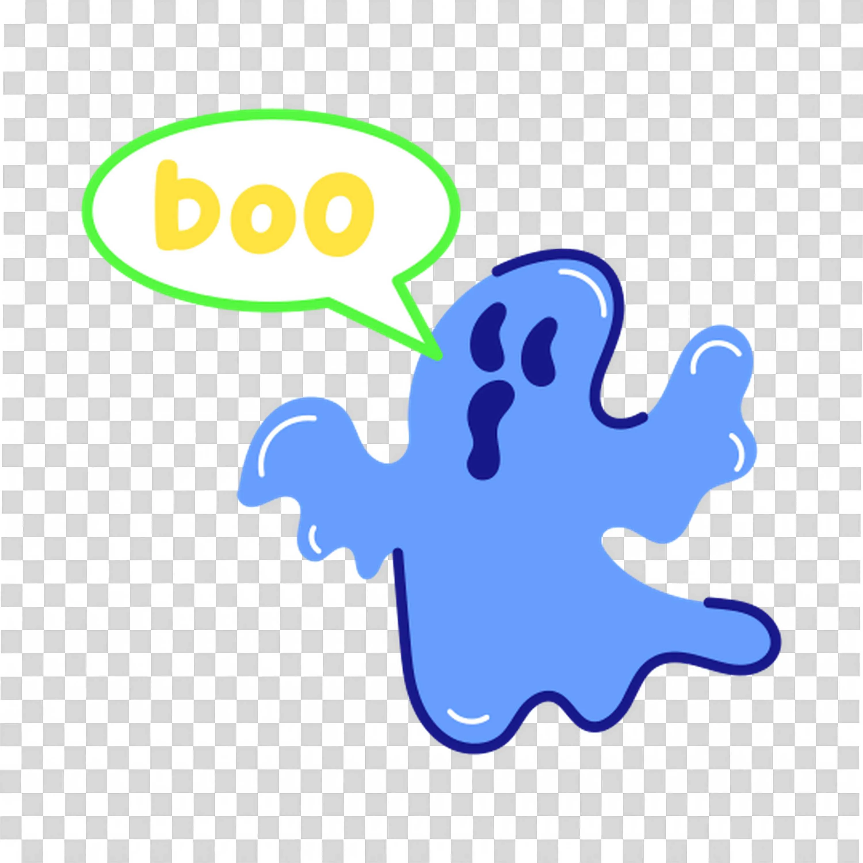 Cute Blue Ghost Floating with The Word Boo in Green Above