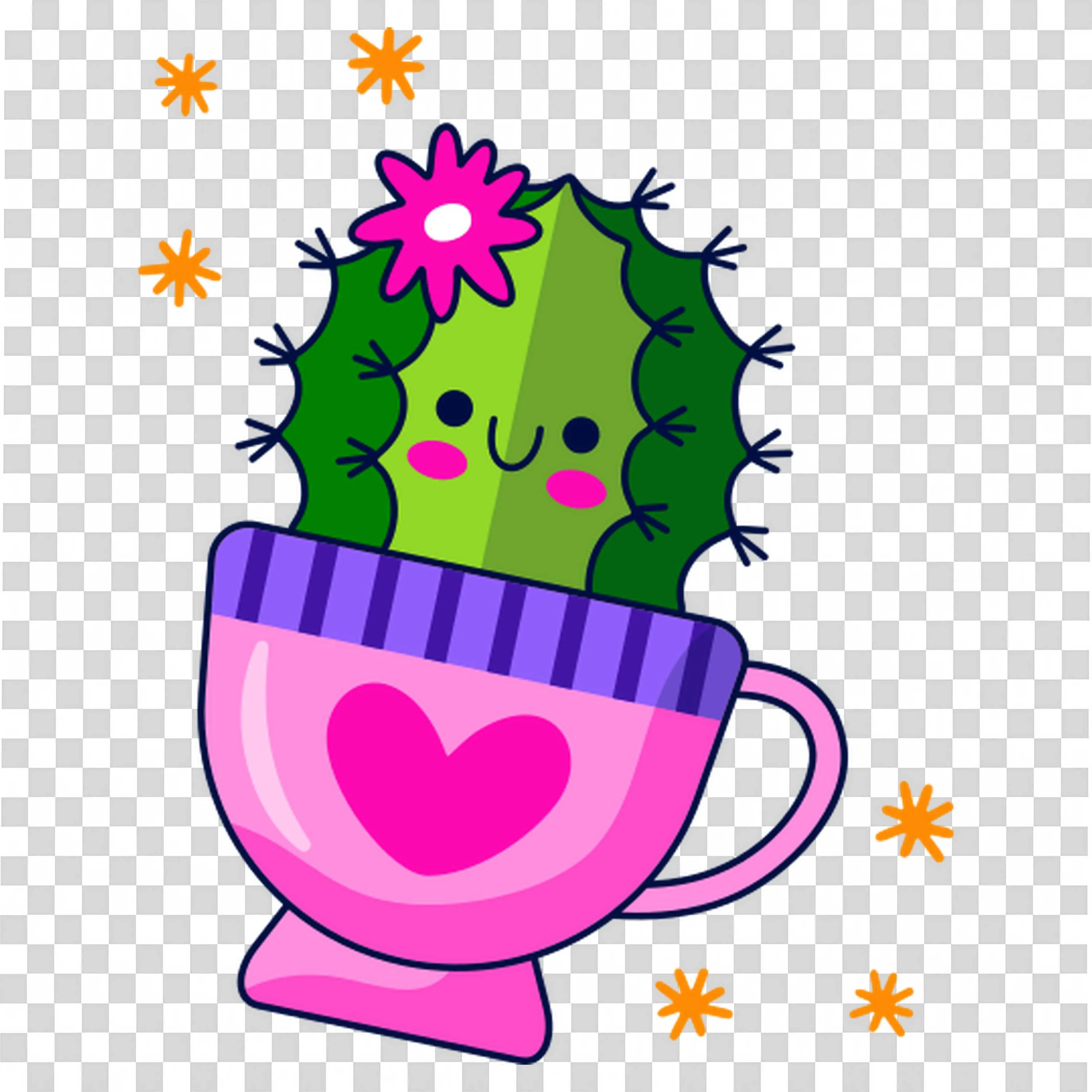 Cute Cactus in Teacup Brings Joyful Personality Free PNG