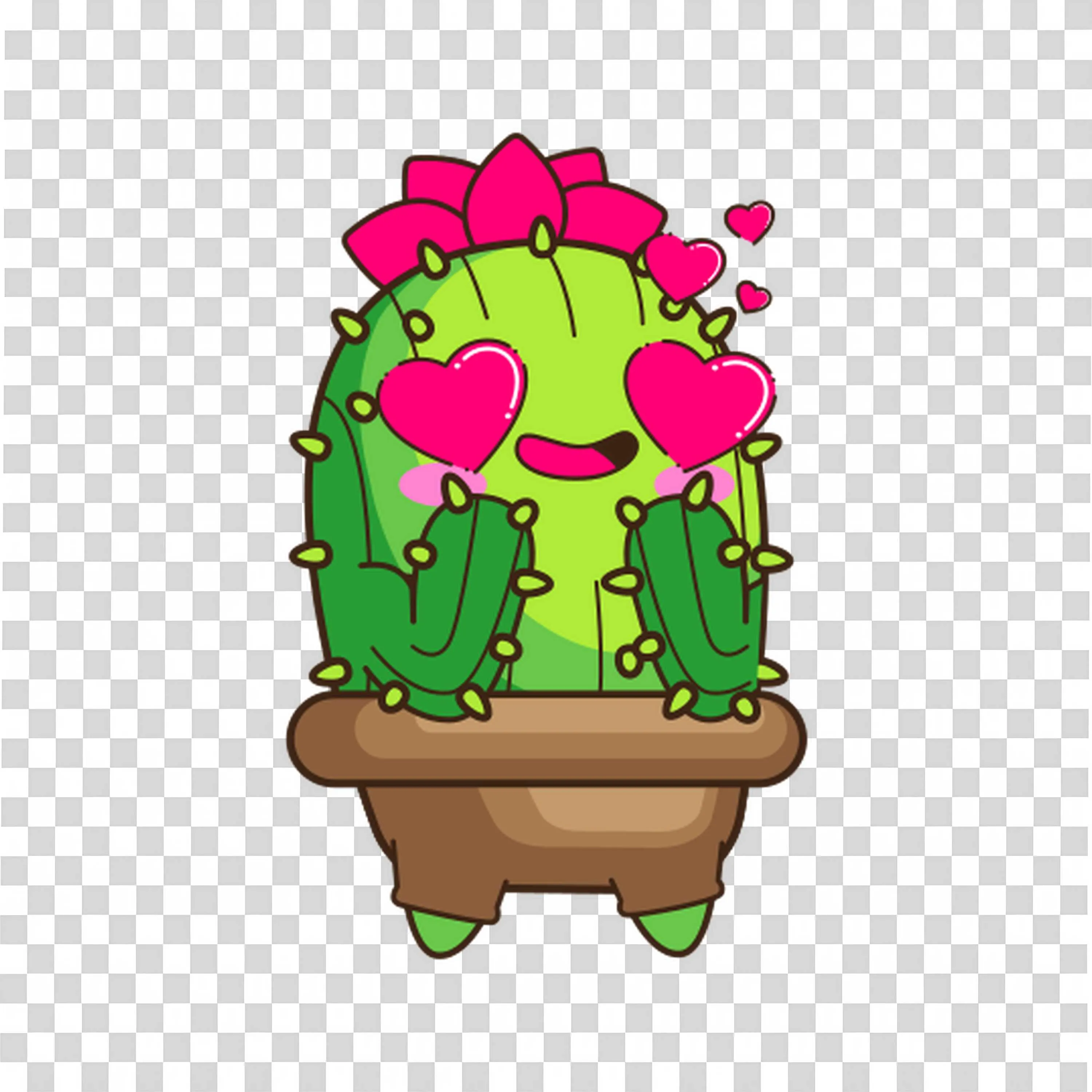 Cute Cactus with Heart Eyes in a Wooden Planter Box
