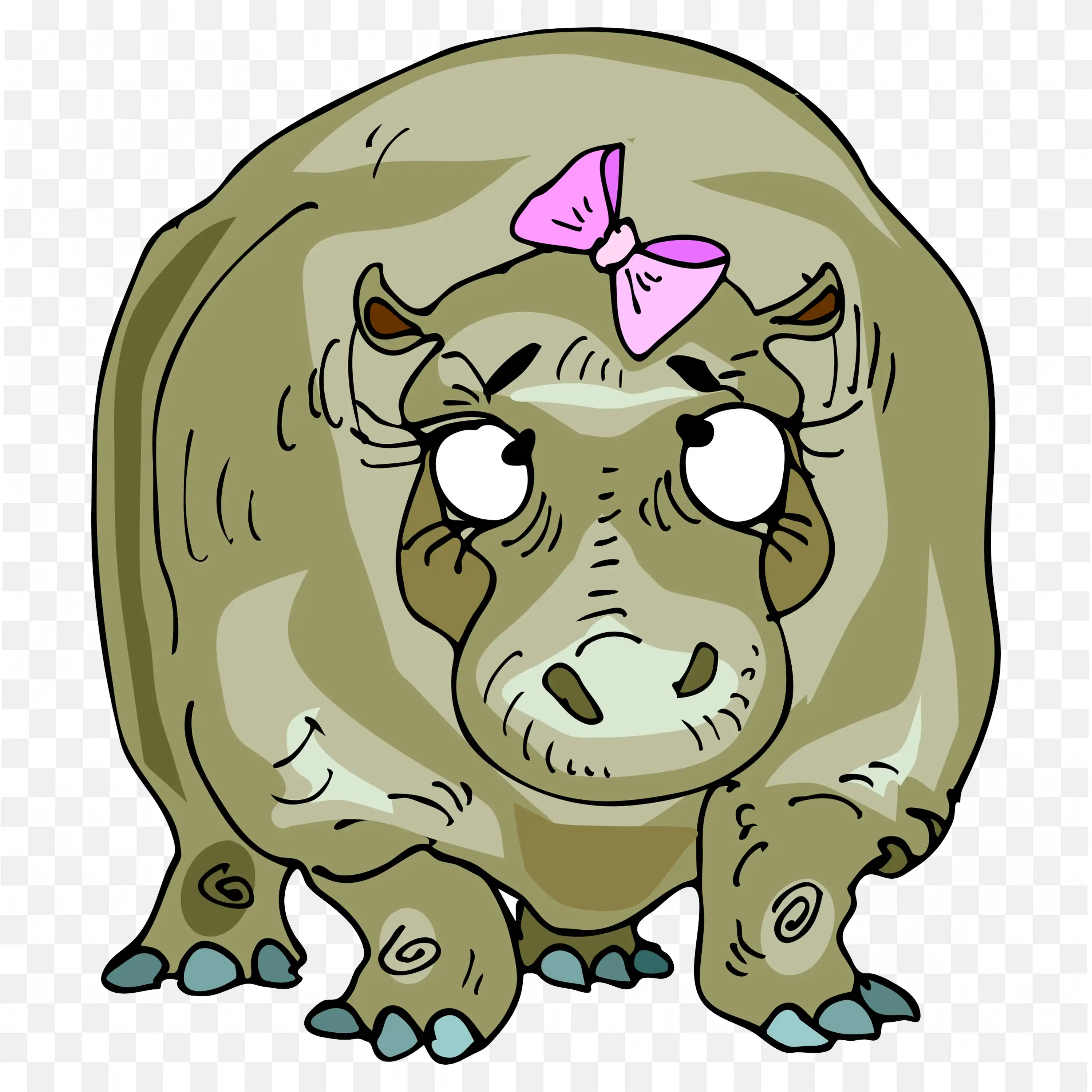 Cute Cartoon Hippo with Pink Bow Adorable Animal Art PNG