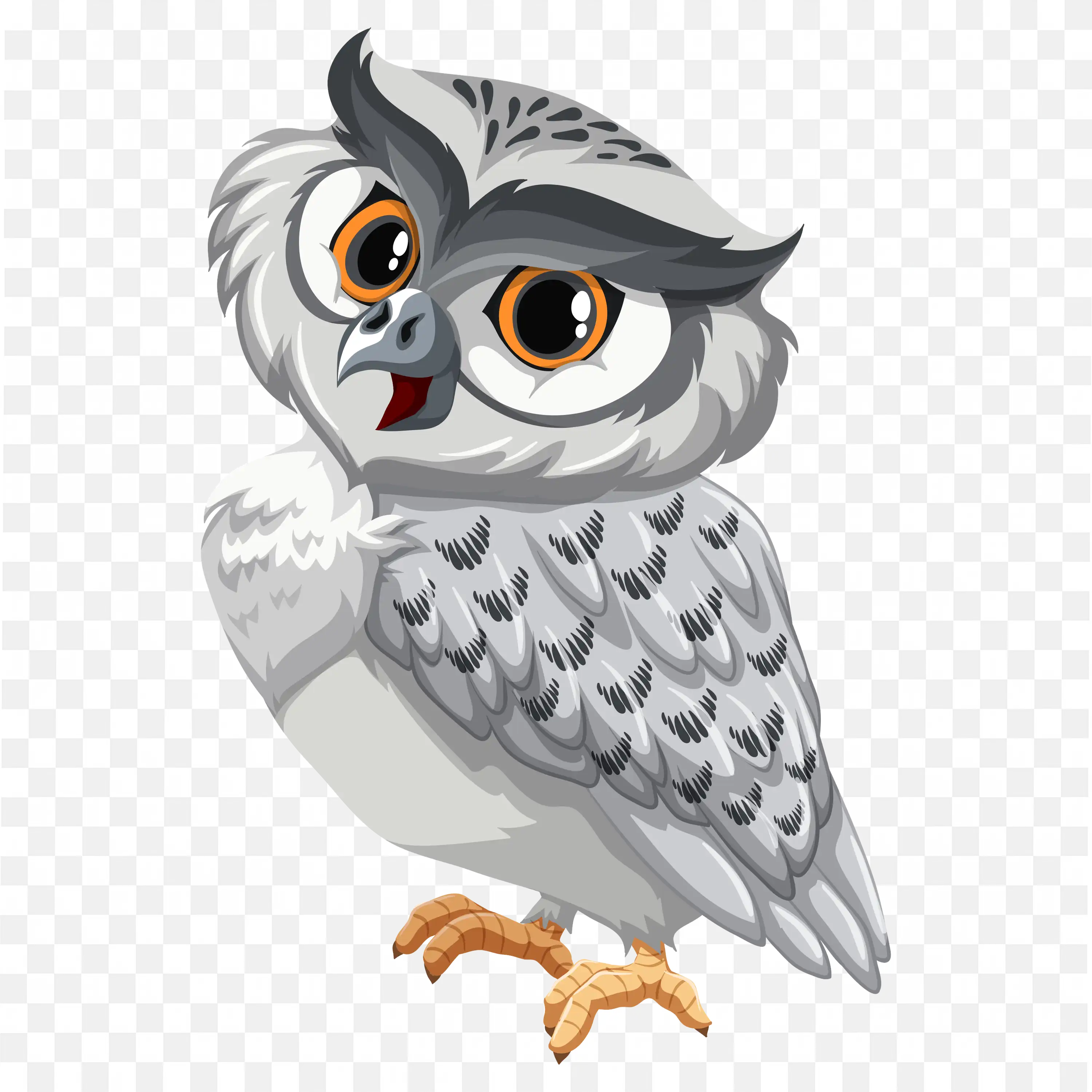 Cute Cartoon Owl Grey and White with Big Orange Eyes Art